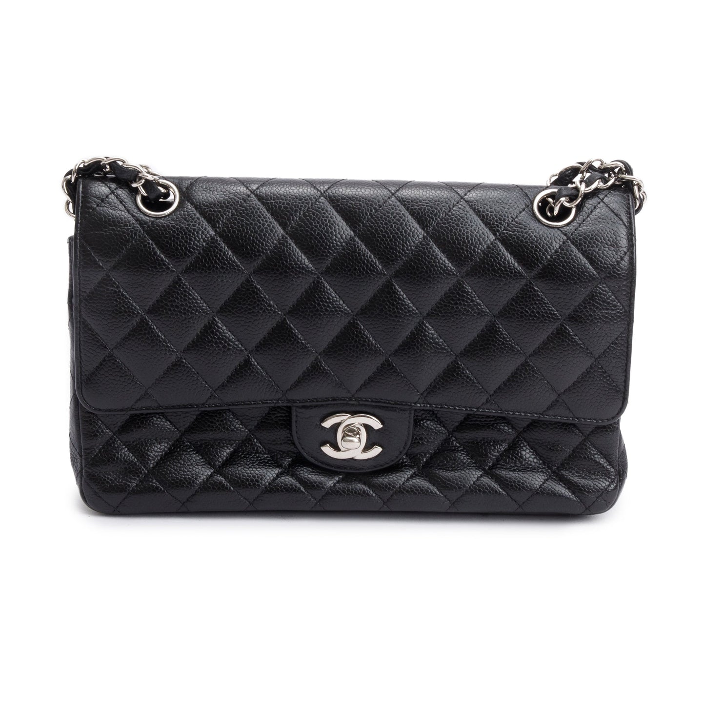 Chanel Black Quilted Caviar Leather Classic Medium Double Flap Bag w/ Box
