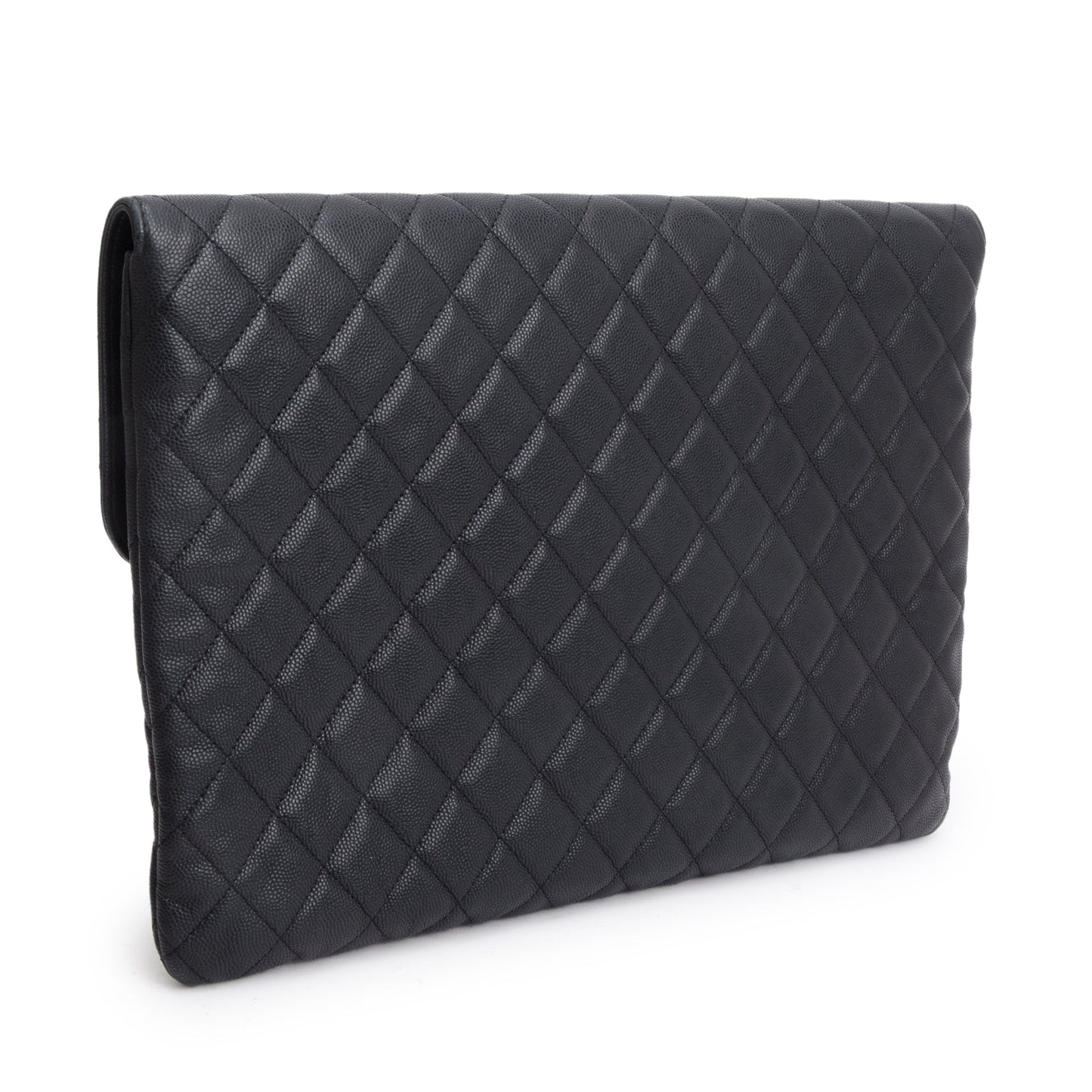 Chanel Black Quilted Caviar Leather Golden Class O-Case Clutch w/ Box & Authenticity Card