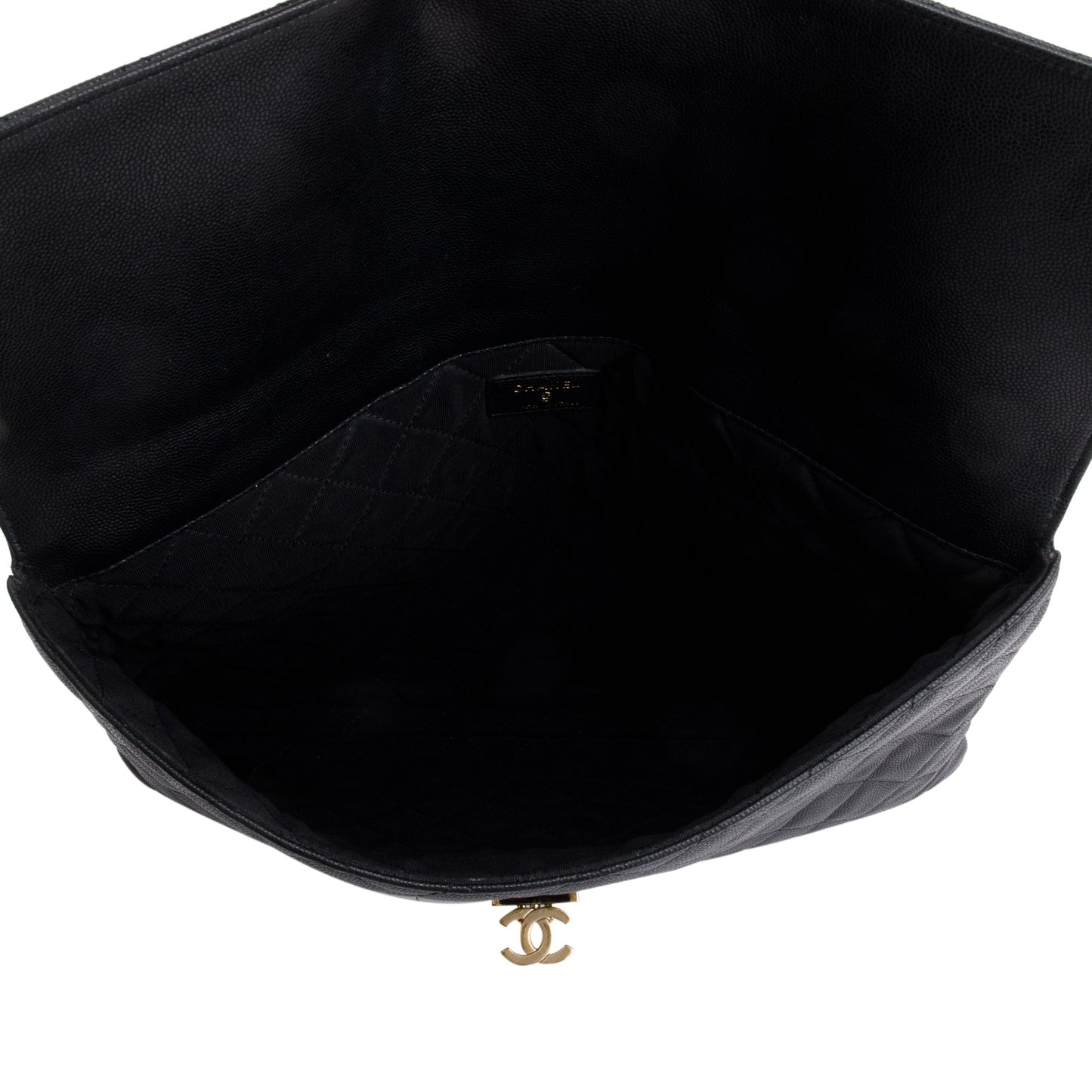 Chanel Black Quilted Caviar Leather Golden Class O-Case Clutch w/ Box & Authenticity Card