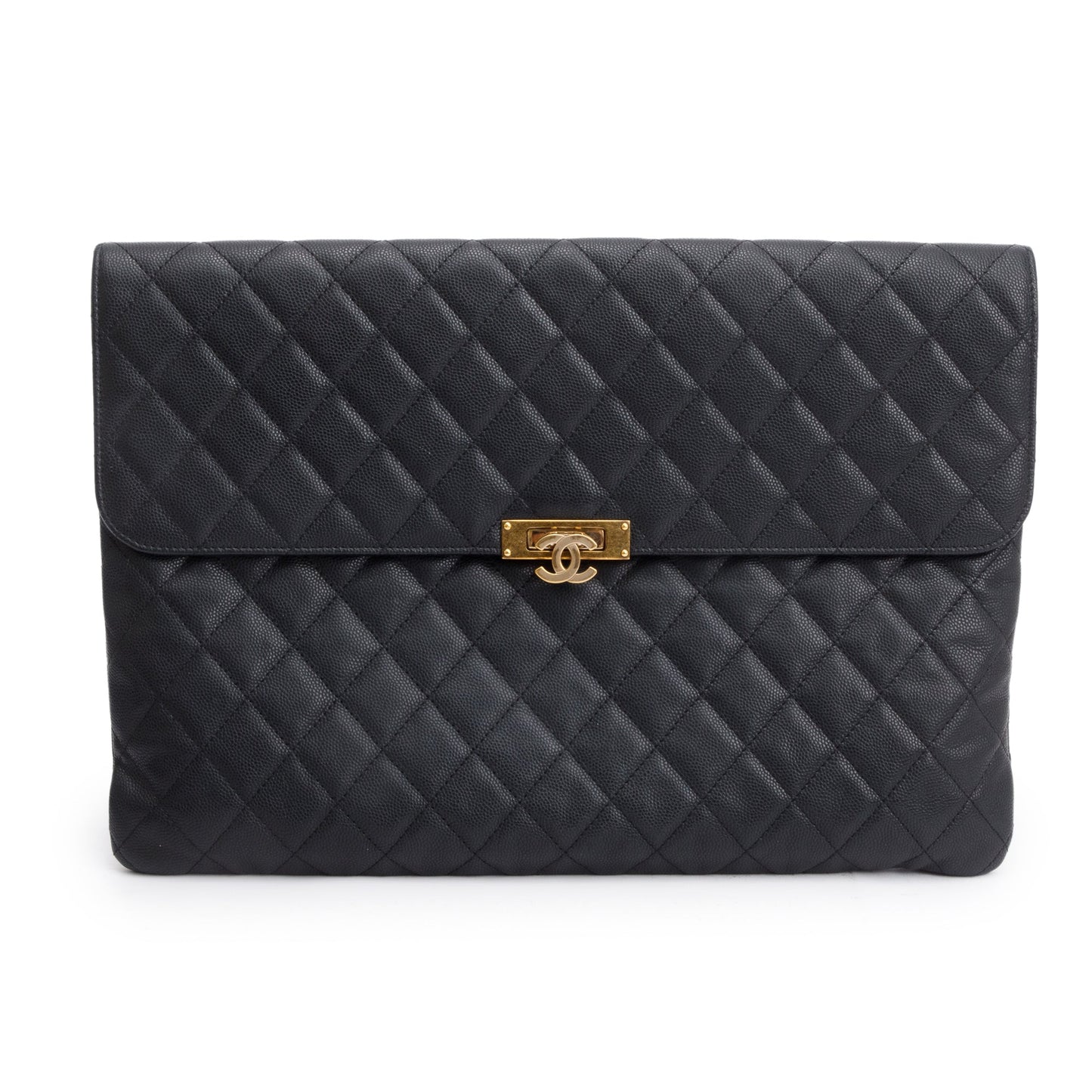 Chanel Black Quilted Caviar Leather Golden Class O-Case Clutch w/ Box & Authenticity Card