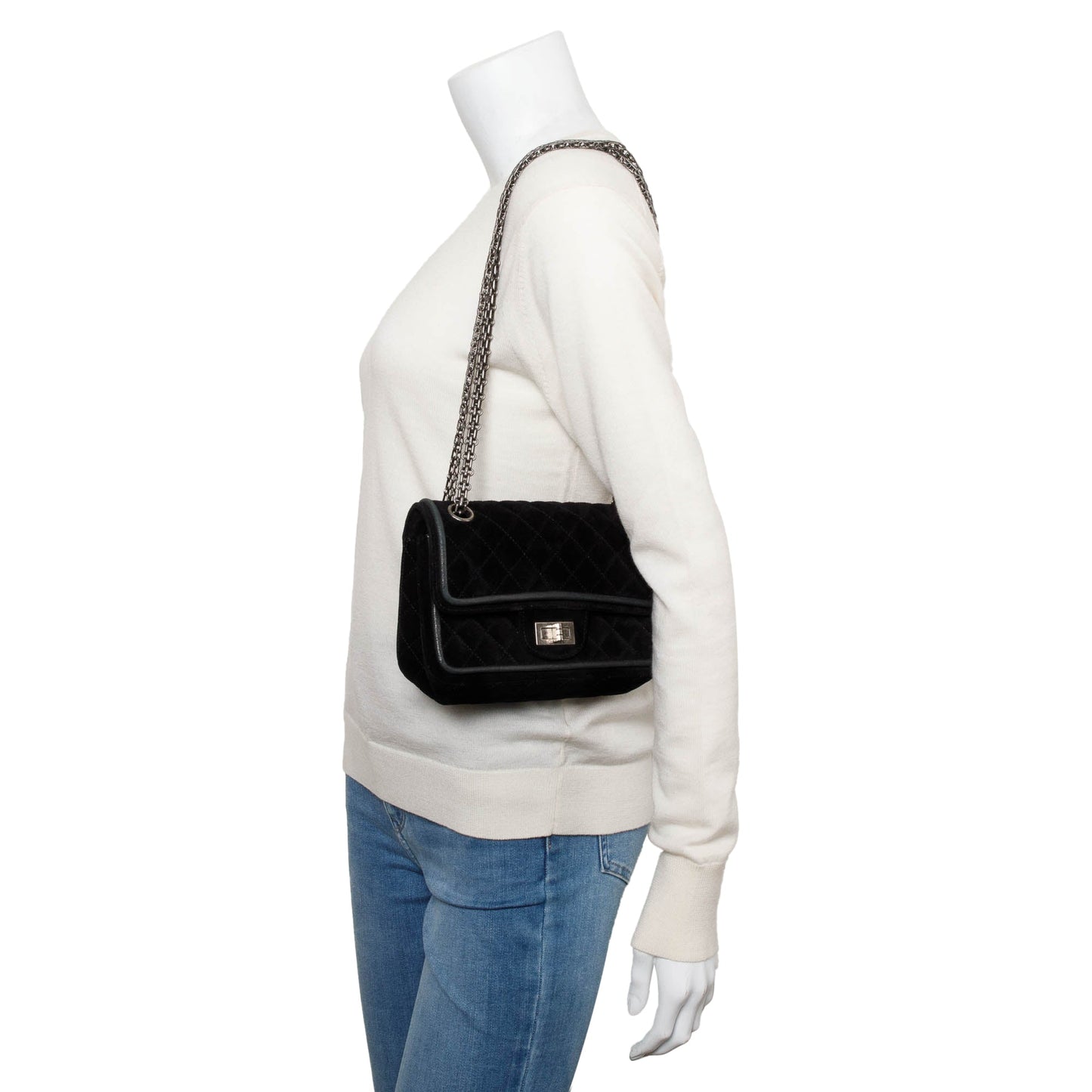 Chanel Black Quilted Suede 2.55 Reissue Mini Square Double Flap Bag w/ Authenticity Card