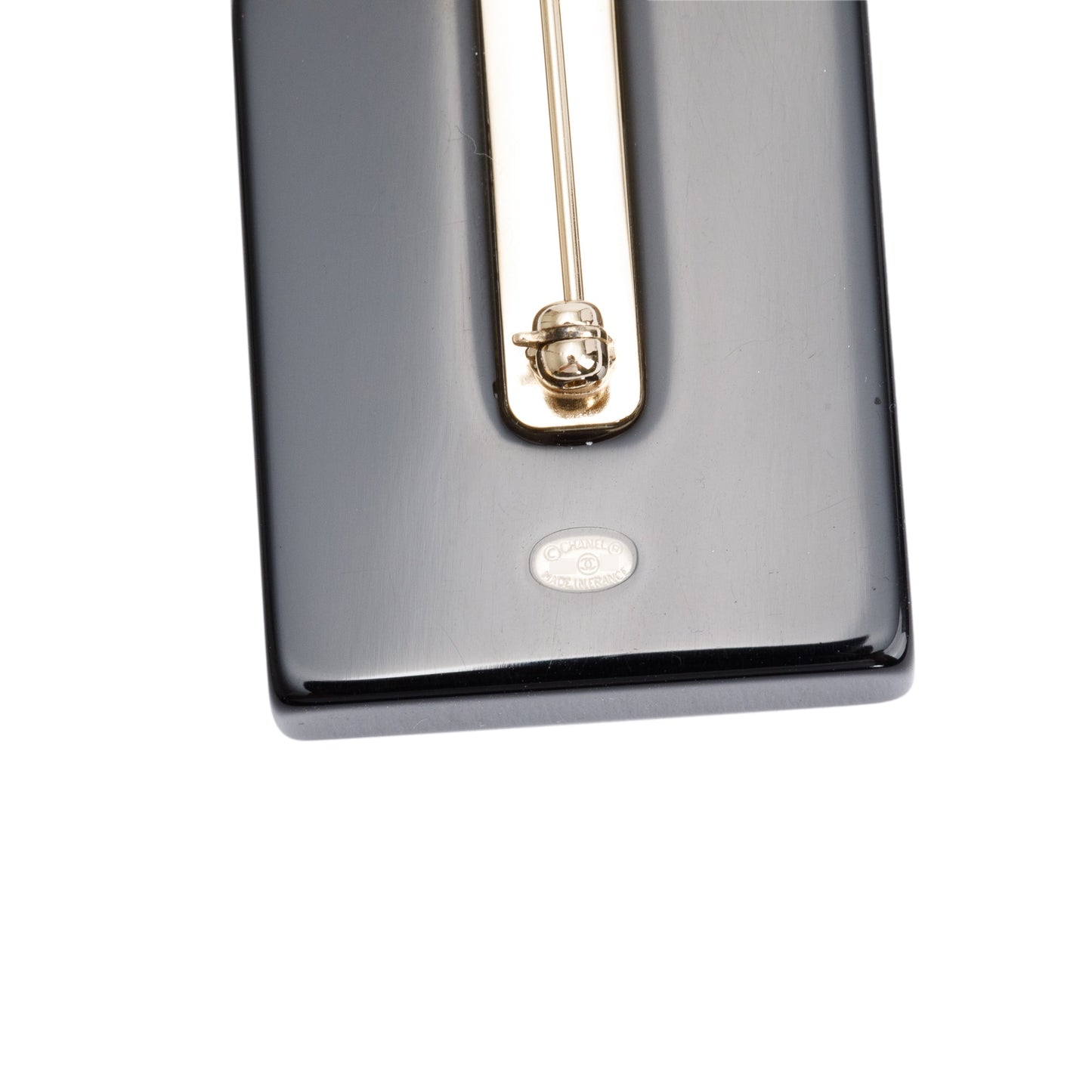 Chanel Black Resin Faux Pearl CC Perfume Bottle Pin Brooch