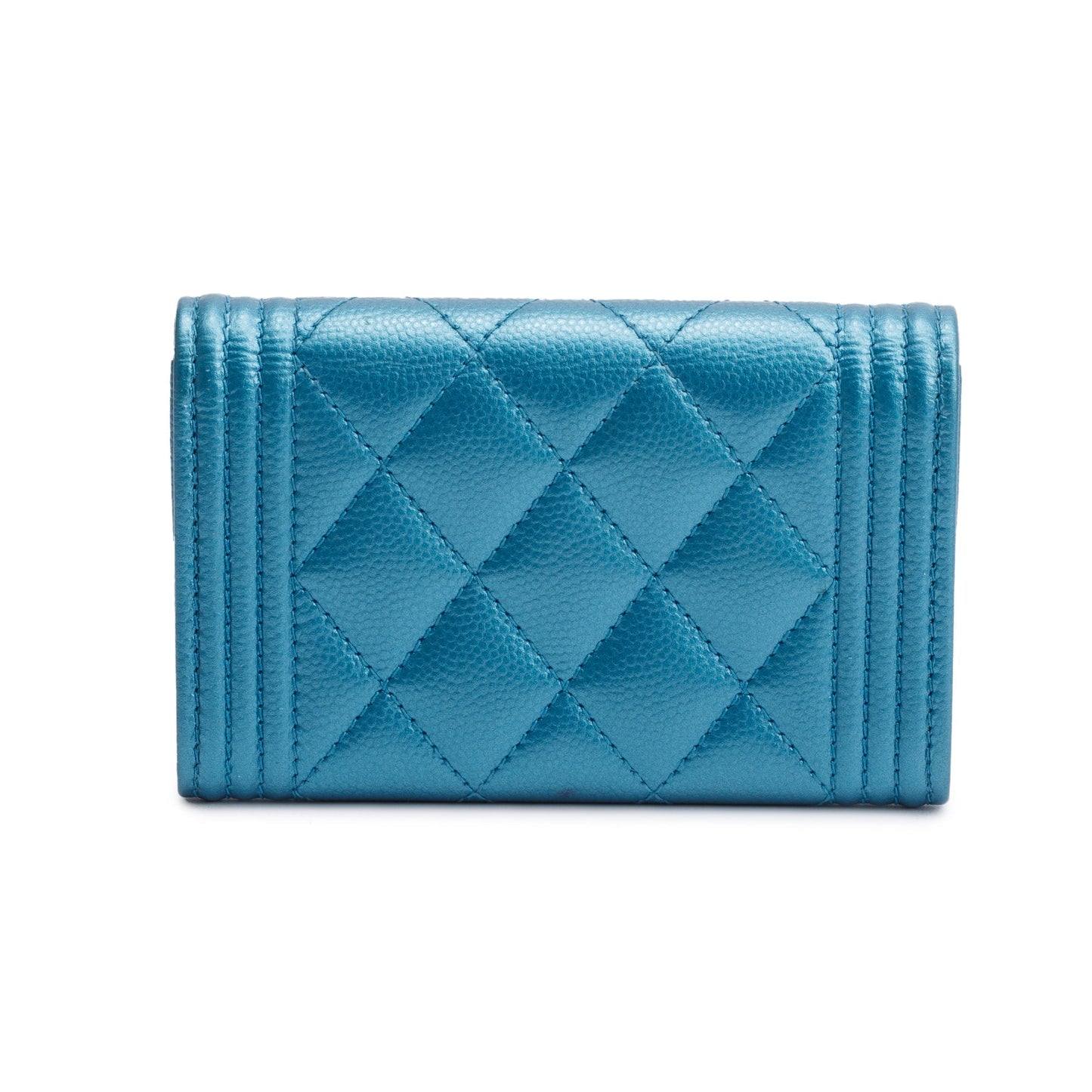 Chanel Blue Metallic Caviar Boy Flap Card Holder w/ Authenticity Card