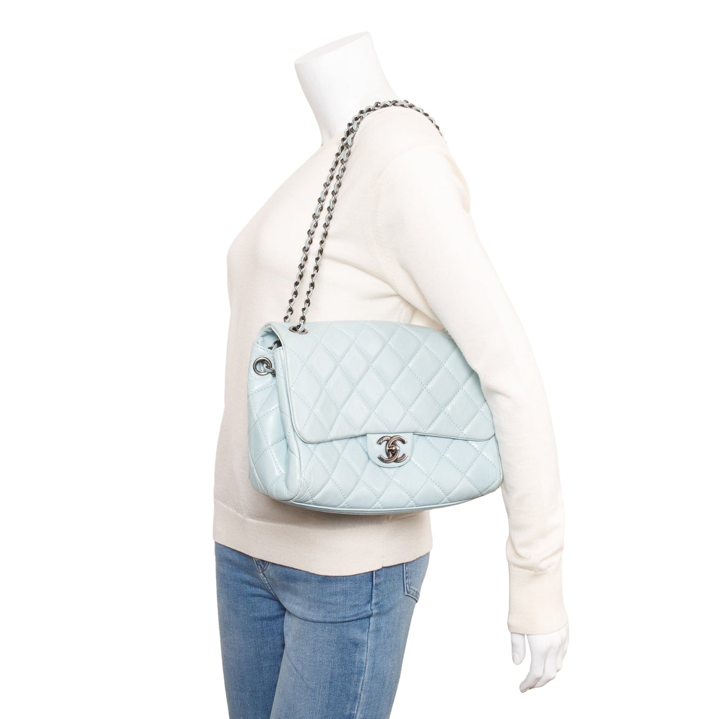 Chanel Blue Quilted Calfskin Leather Coco Soft Single Flap Bag w/ Receipt & Authenticity Card