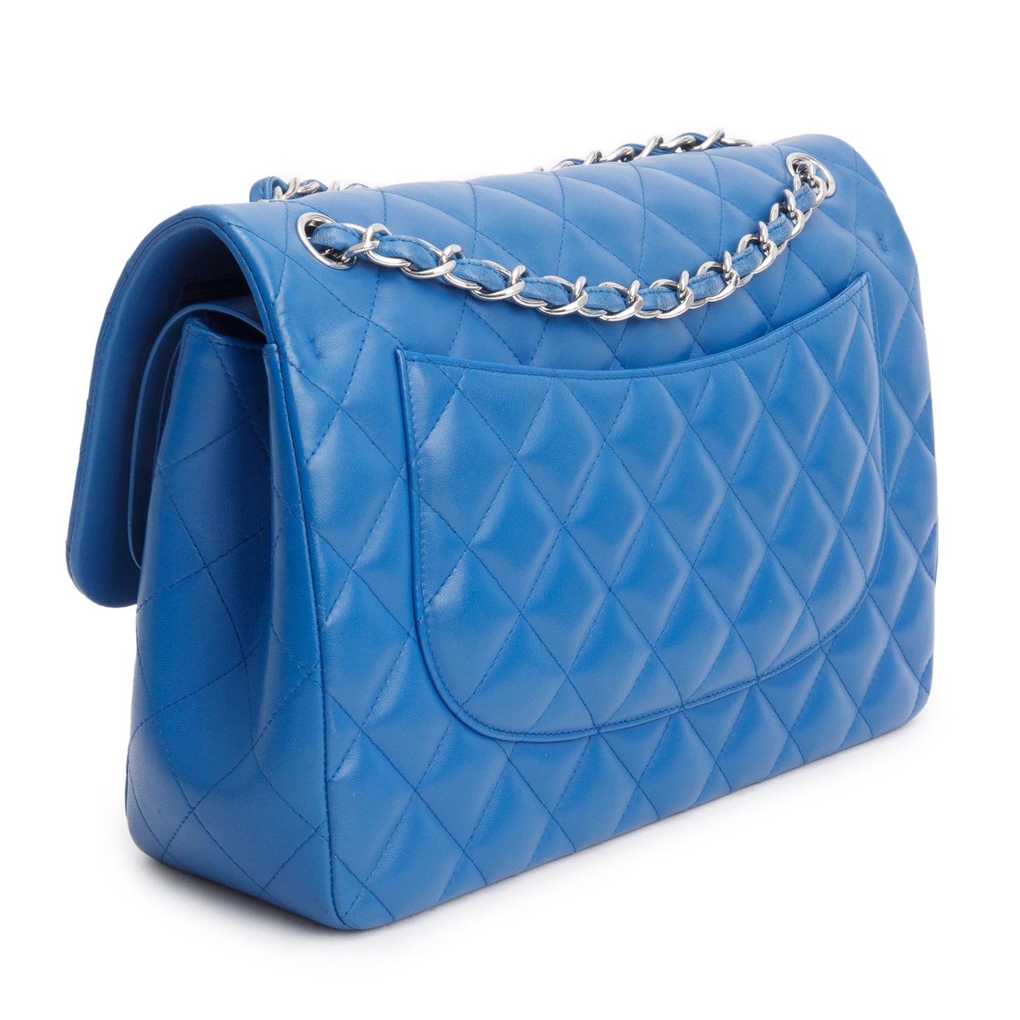 Chanel Blue Quilted Lambskin Leather Classic Jumbo Double Flap Bag w/ Authenticity Card