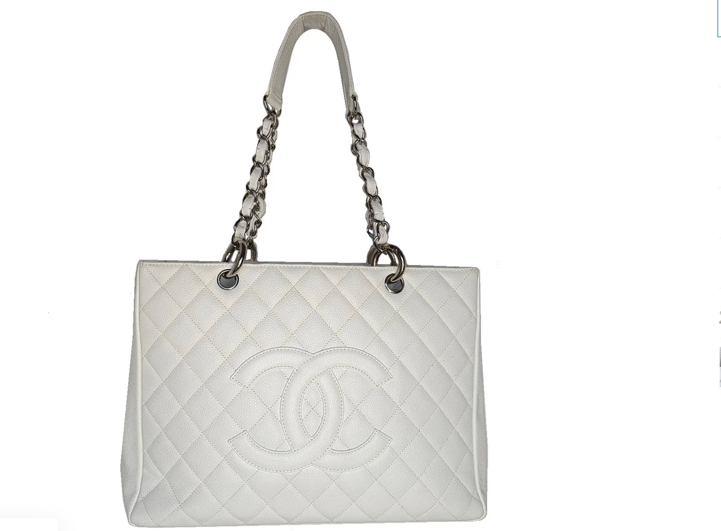 Chanel White Quilted Caviar Grand Shopper Tote GST