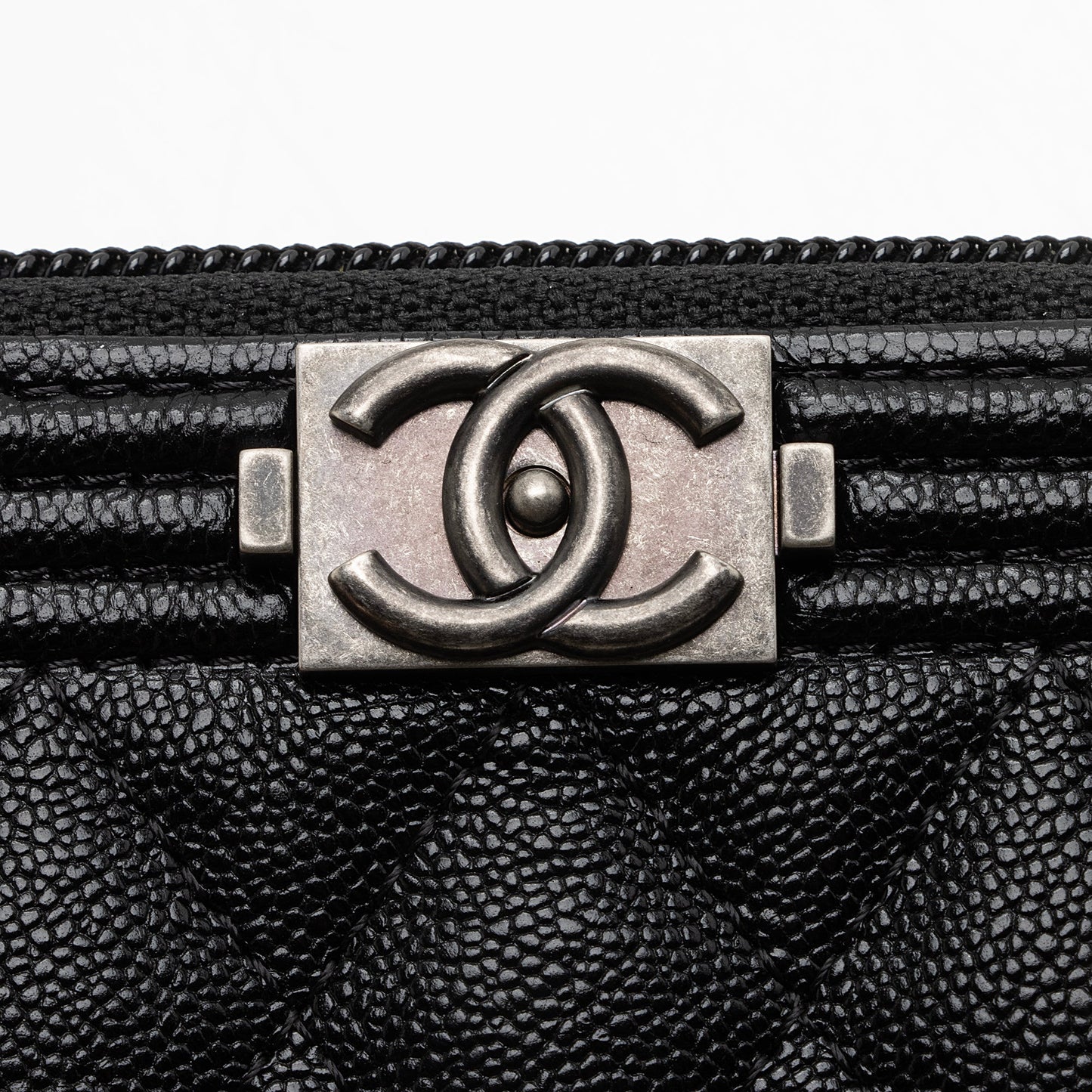 Chanel Caviar Leather Boy Zip Coin Purse (SHF-22675)