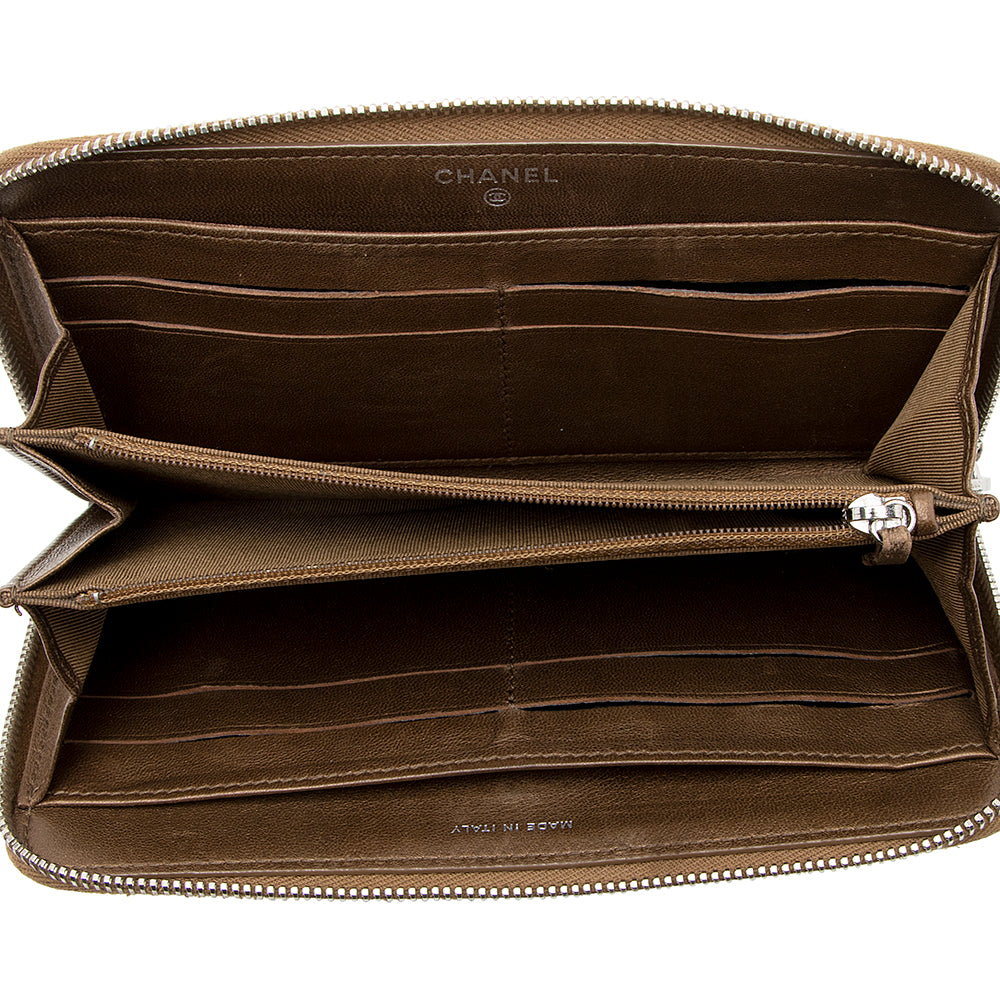 Chanel Metallic Lambskin CC Zip Around Wallet (SHF-20961)