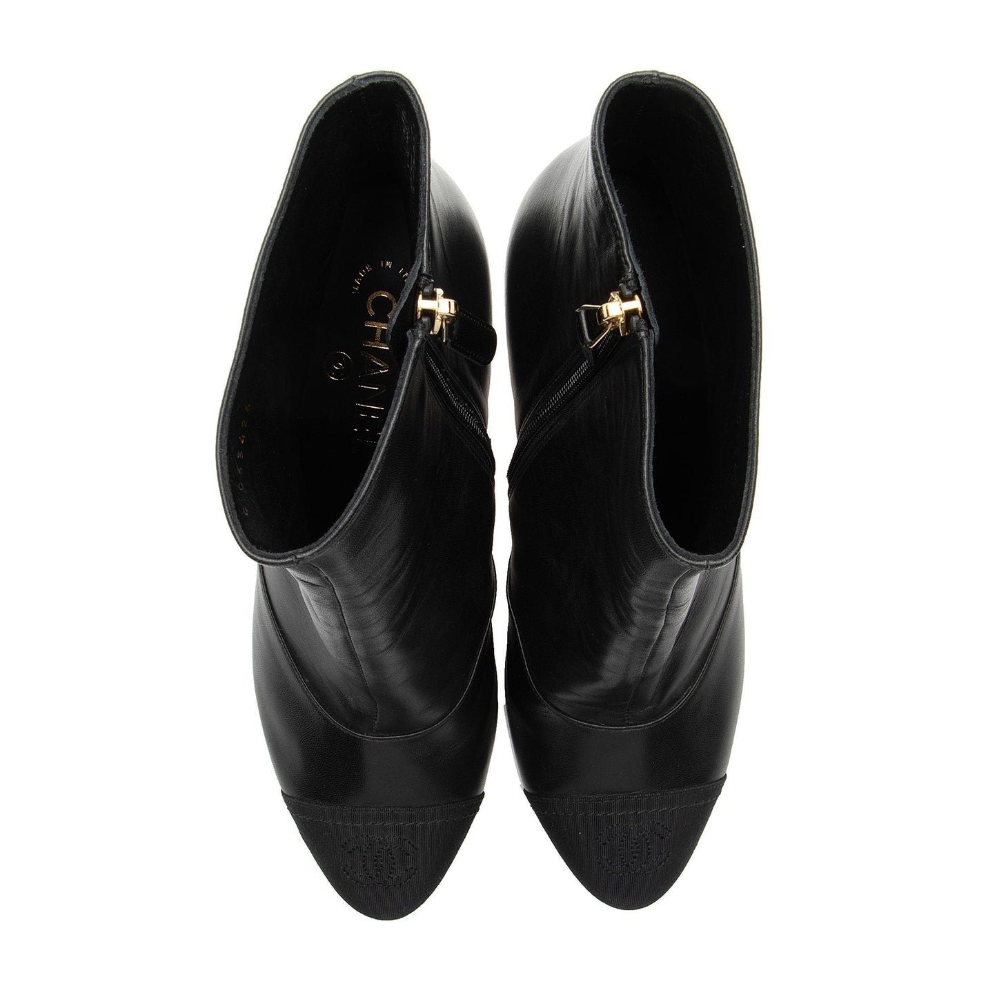 Chanel Leather Grosgrain CC Cap Toe Booties - Size 10 / 40 (SHF-dvns34)