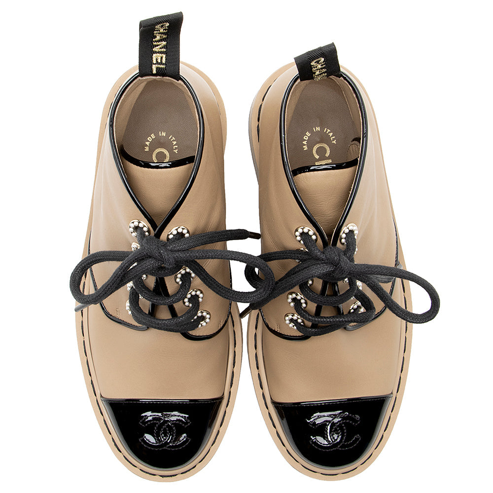 Chanel Leather Platform Combat Boots - Size 6.5 / 36.5 (SHF-19312)