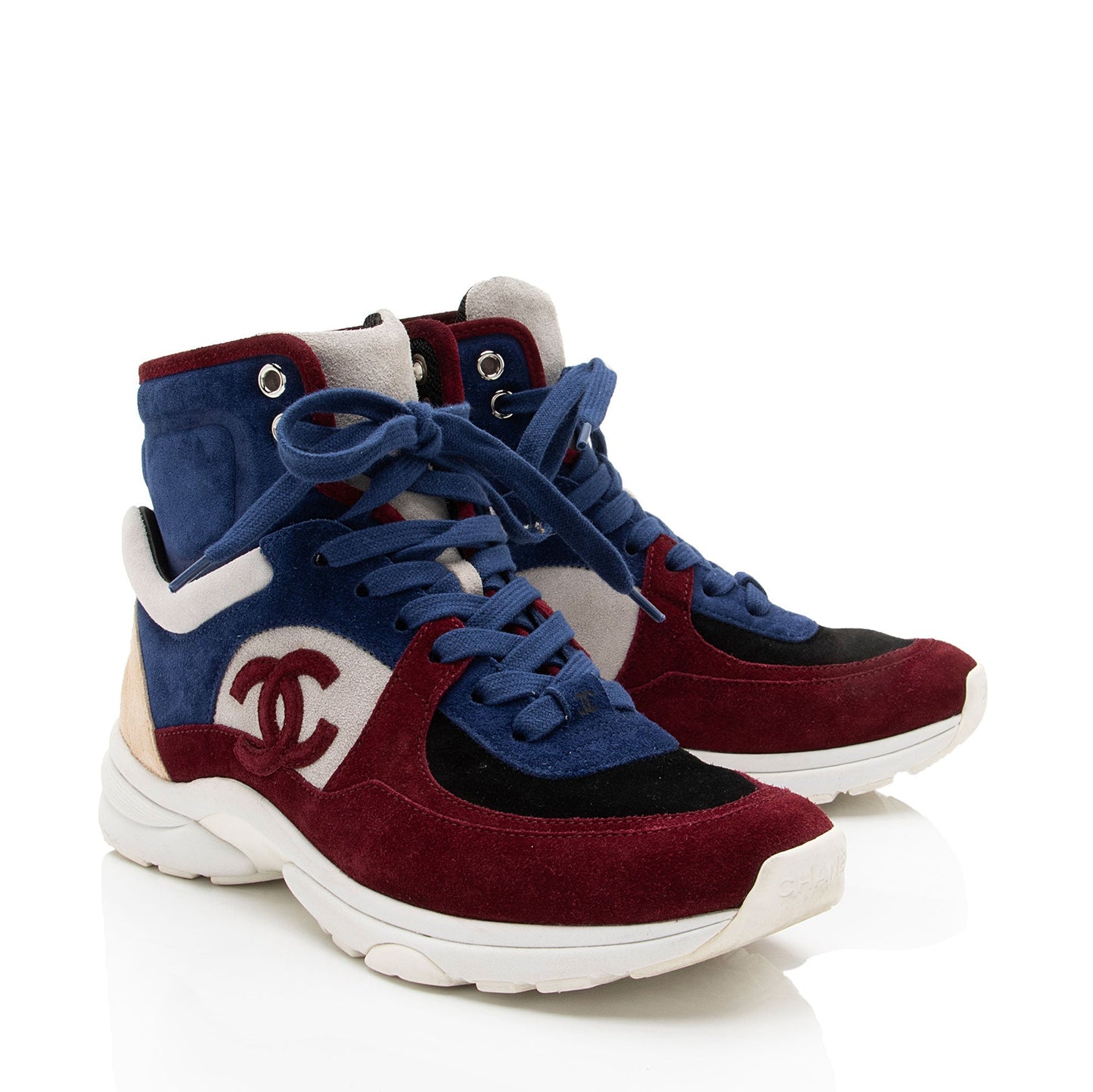 Chanel Leather Suede CC High Top Sneakers - Size 6.5 / 36.5 (SHF-gBBc0v)