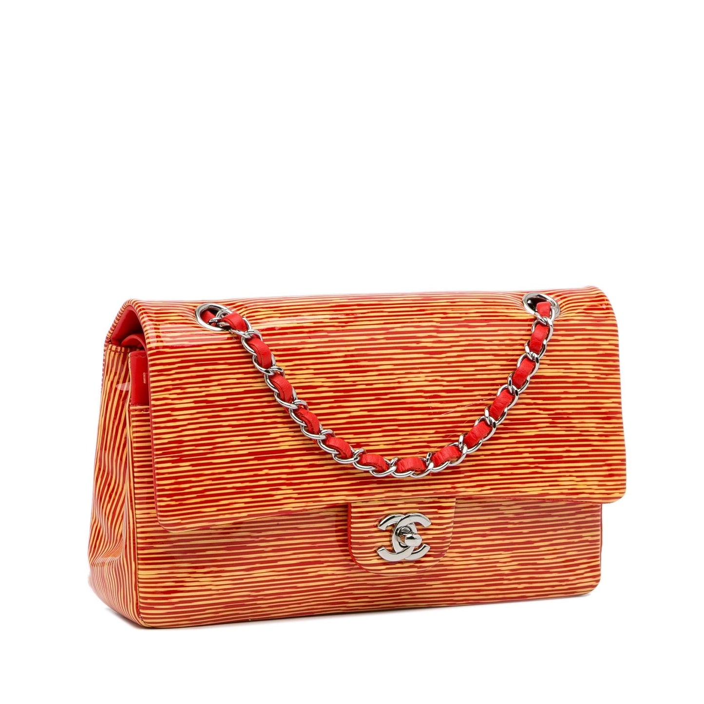 Chanel Medium Classic Striped Patent Double Flap (SHG-9oaXcP)