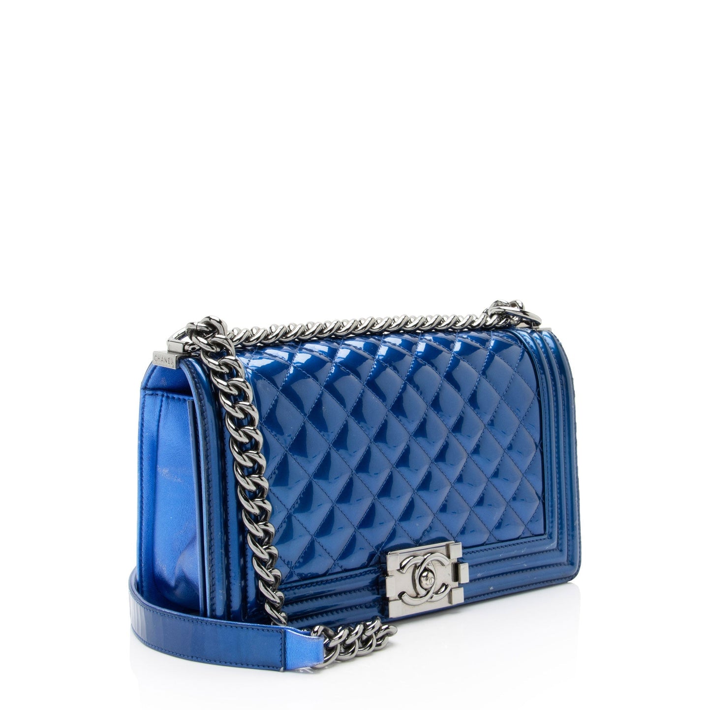 Chanel Metallic Patent Leather Old Medium Boy Bag (SHF-23789)