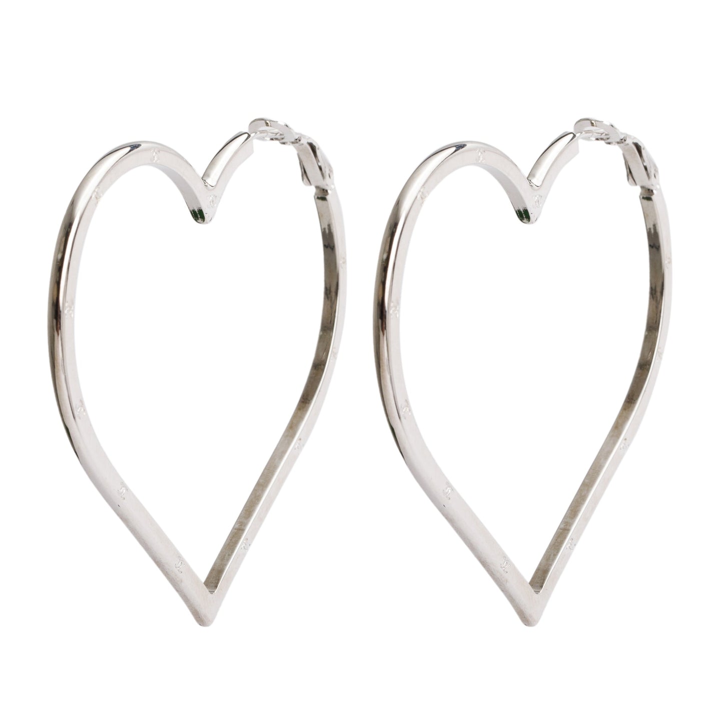 Chanel Palladium Plated CC Heart Hoop Earrings