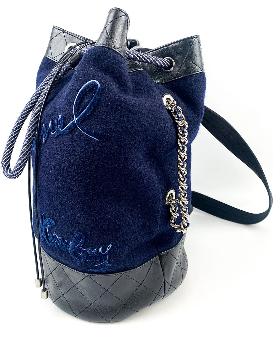 Chanel Sac Seau Paris-Hamburg en laine bleu