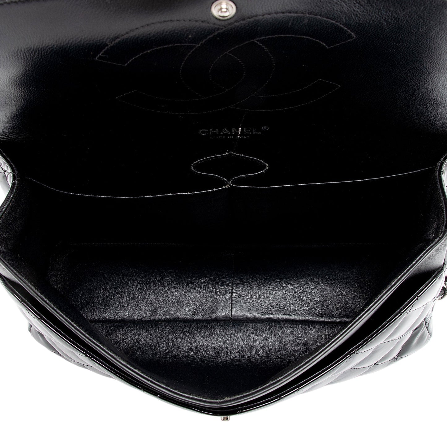 Chanel Patent Leather Classic Jumbo Double Flap Bag (SHF-zuaFhW)