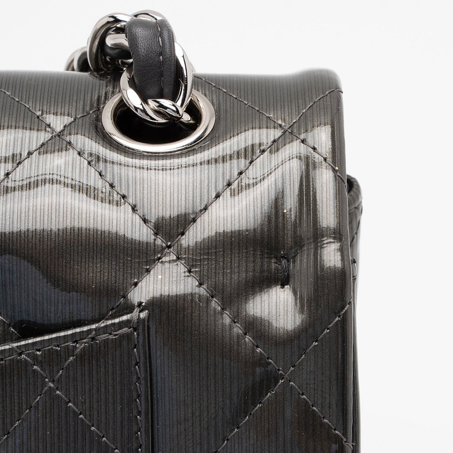 Chanel Patent Leather Stripe Classic Jumbo Double Flap Bag (SHF-xHciHb)