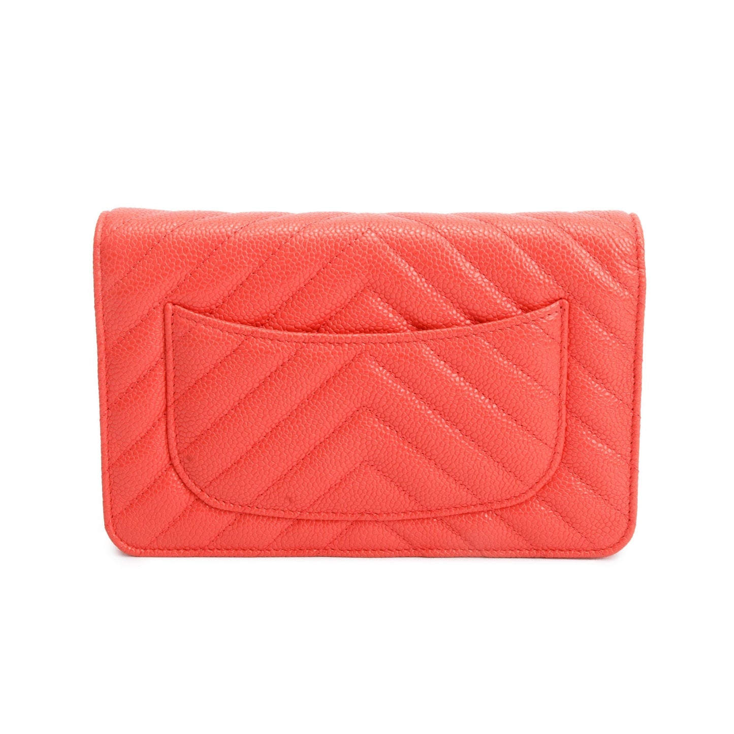 Chanel Pink Chevron Caviar Leather Classic Wallet on Chain w/ Box & Authenticity Card
