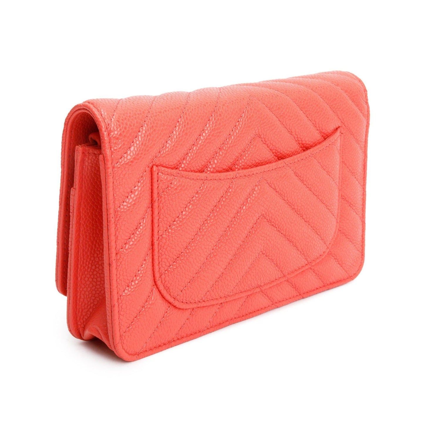 Chanel Pink Chevron Caviar Leather Classic Wallet on Chain w/ Box & Authenticity Card