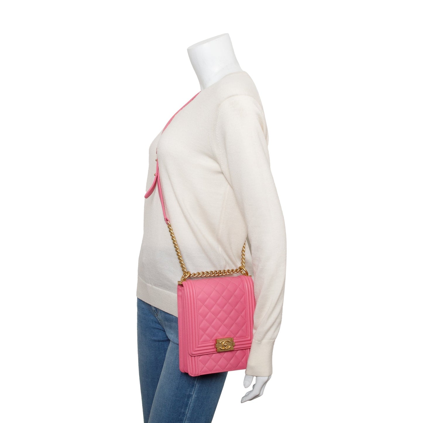 Chanel Pink Lambskin Leather North/South Boy Bag w/ Authenticity