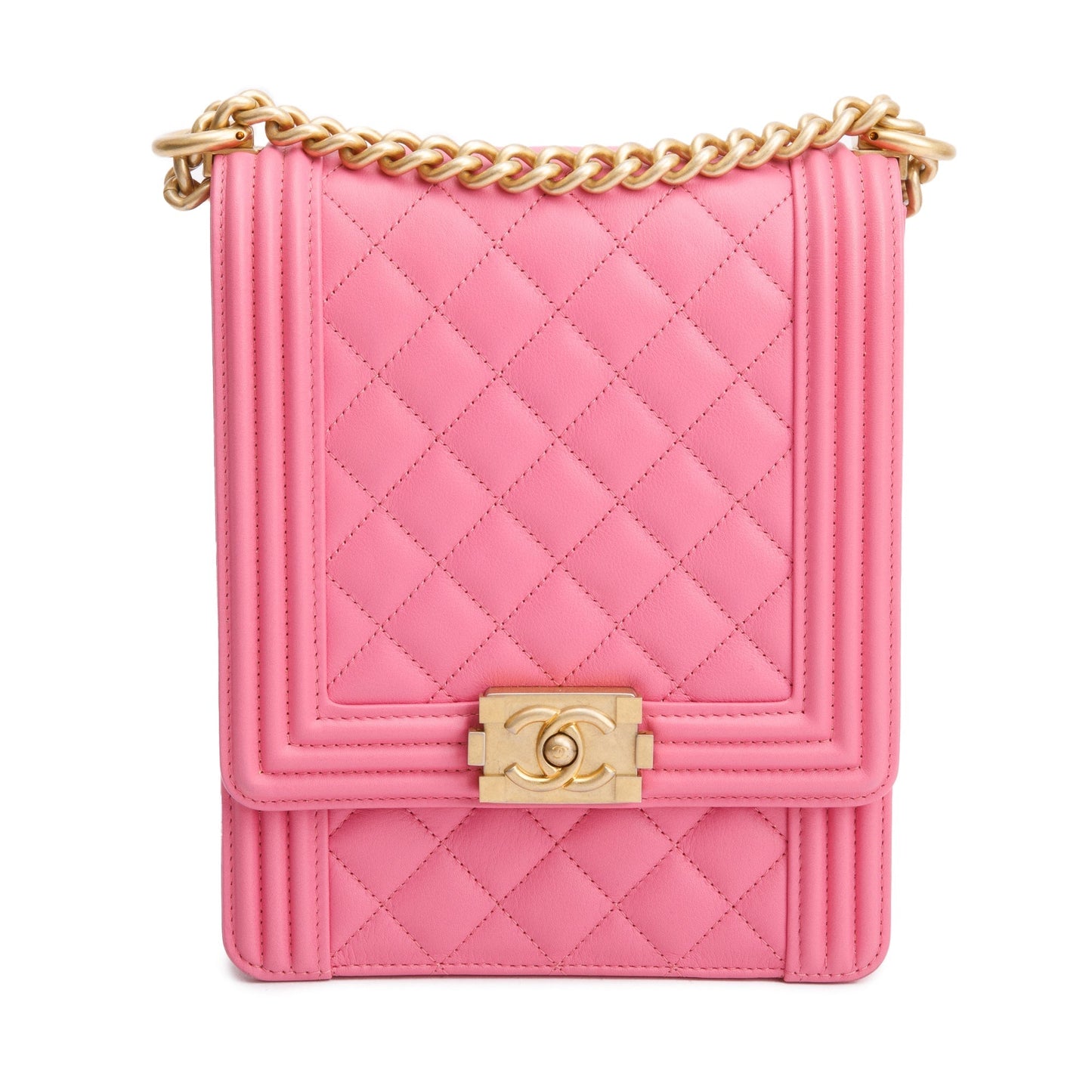 Chanel Pink Lambskin Leather North/South Boy Bag w/ Authenticity