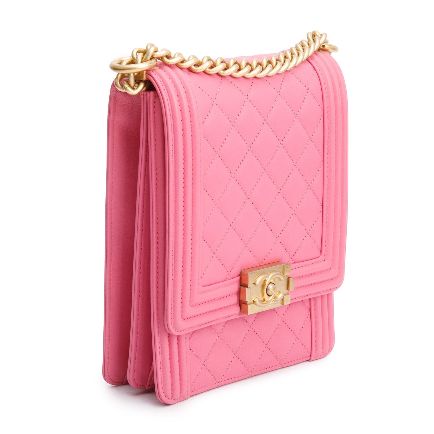 Chanel Pink Lambskin Leather North/South Boy Bag w/ Authenticity