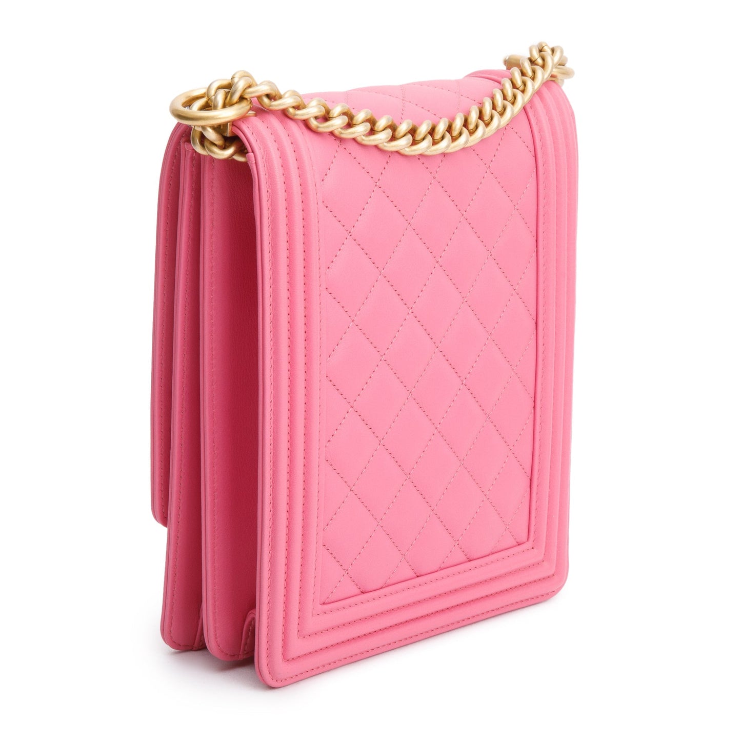 Chanel Pink Lambskin Leather North/South Boy Bag w/ Authenticity