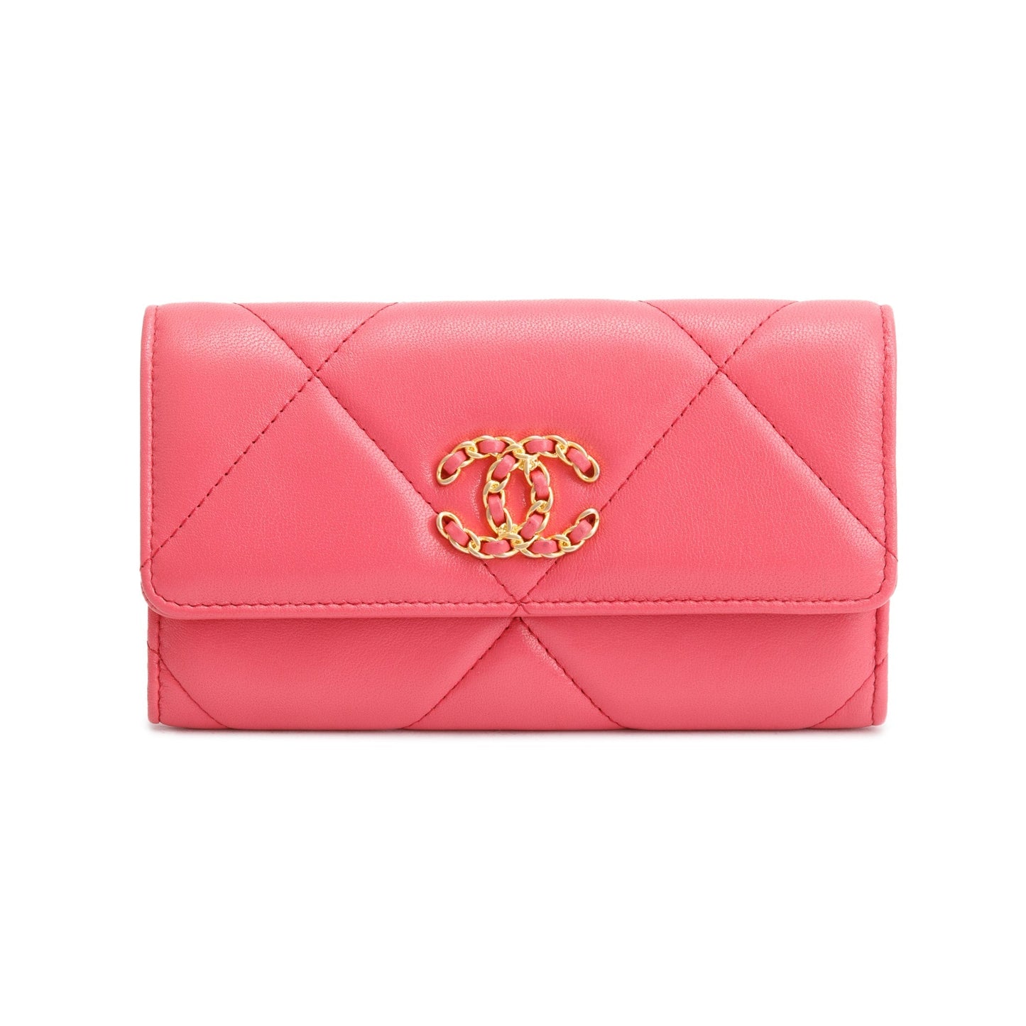 Chanel Pink Leather 19 Flap Wallet W/ Box & Authenticity Card