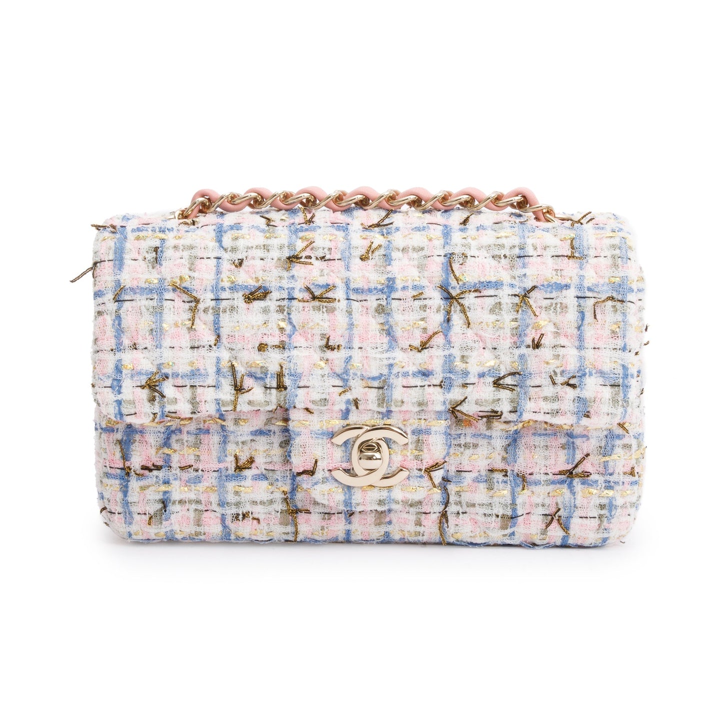 Chanel Pink Multicolor Tweed Classic Mini Rectangular Flap Bag