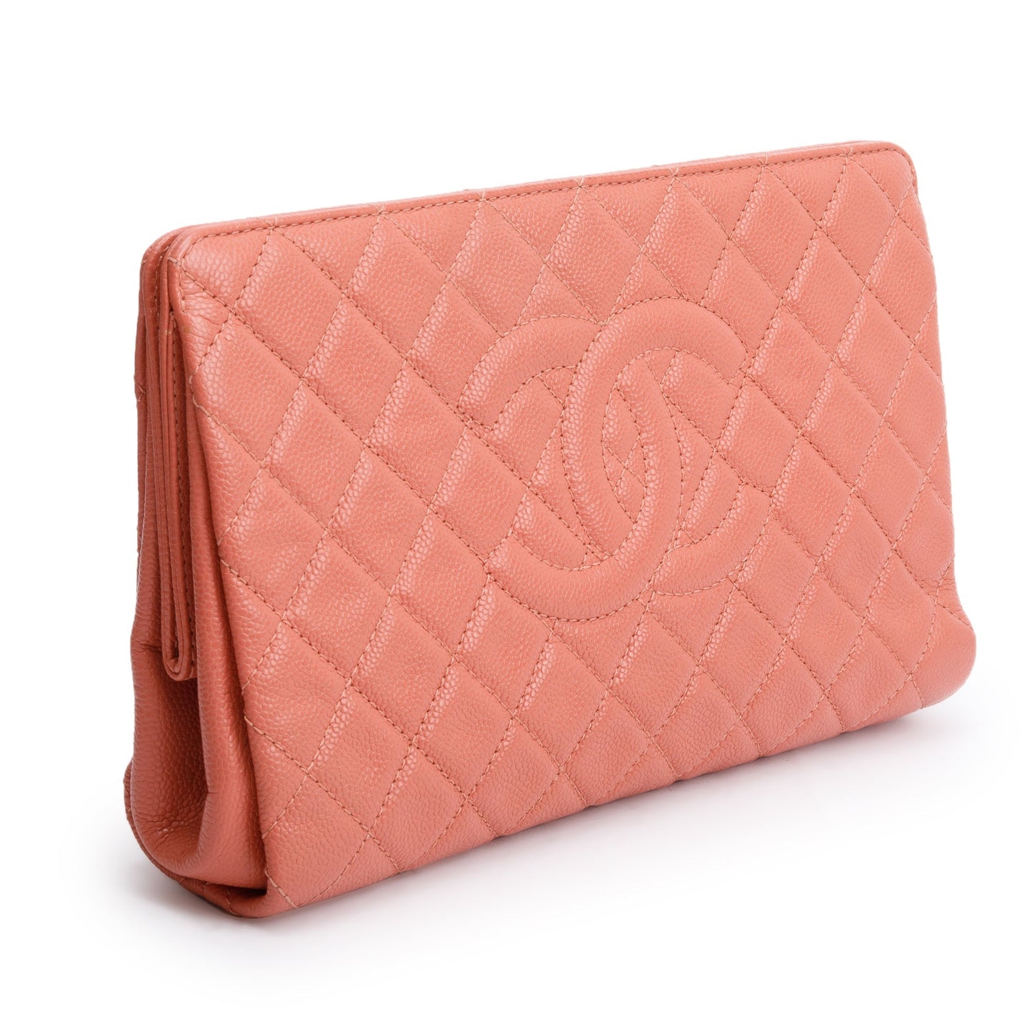 Chanel Pink Quilted Caviar Leather Timeless CC Frame Clutch