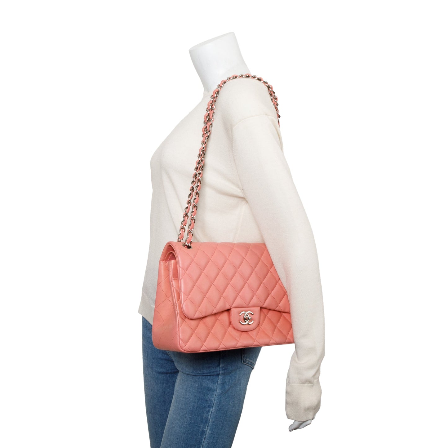 Chanel Pink Quilted Lambskin Leather Classic Jumbo Double Flap Bag w/ Authenticity Card
