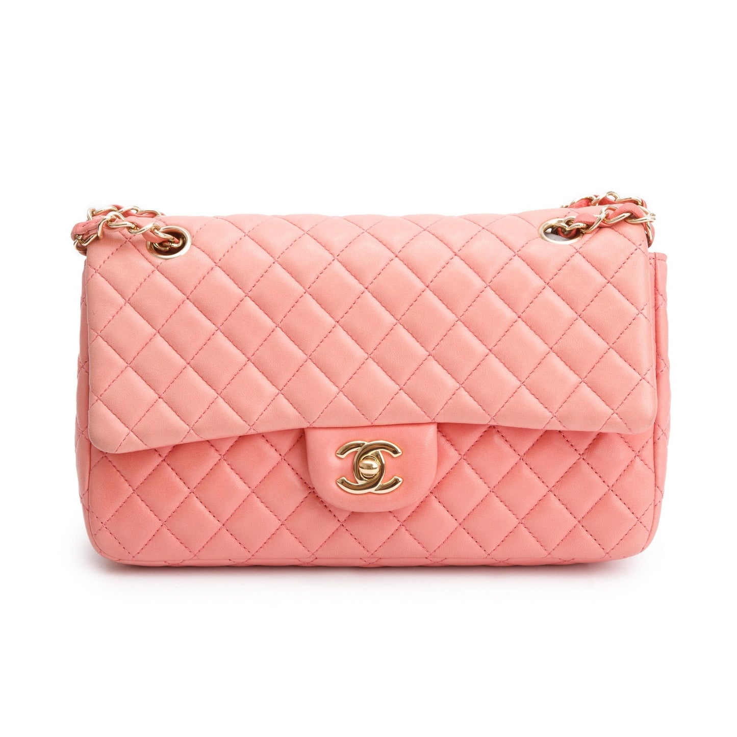 Chanel Pink Quilted Lambskin Leather Classic Medium Valentine Flap Bag
