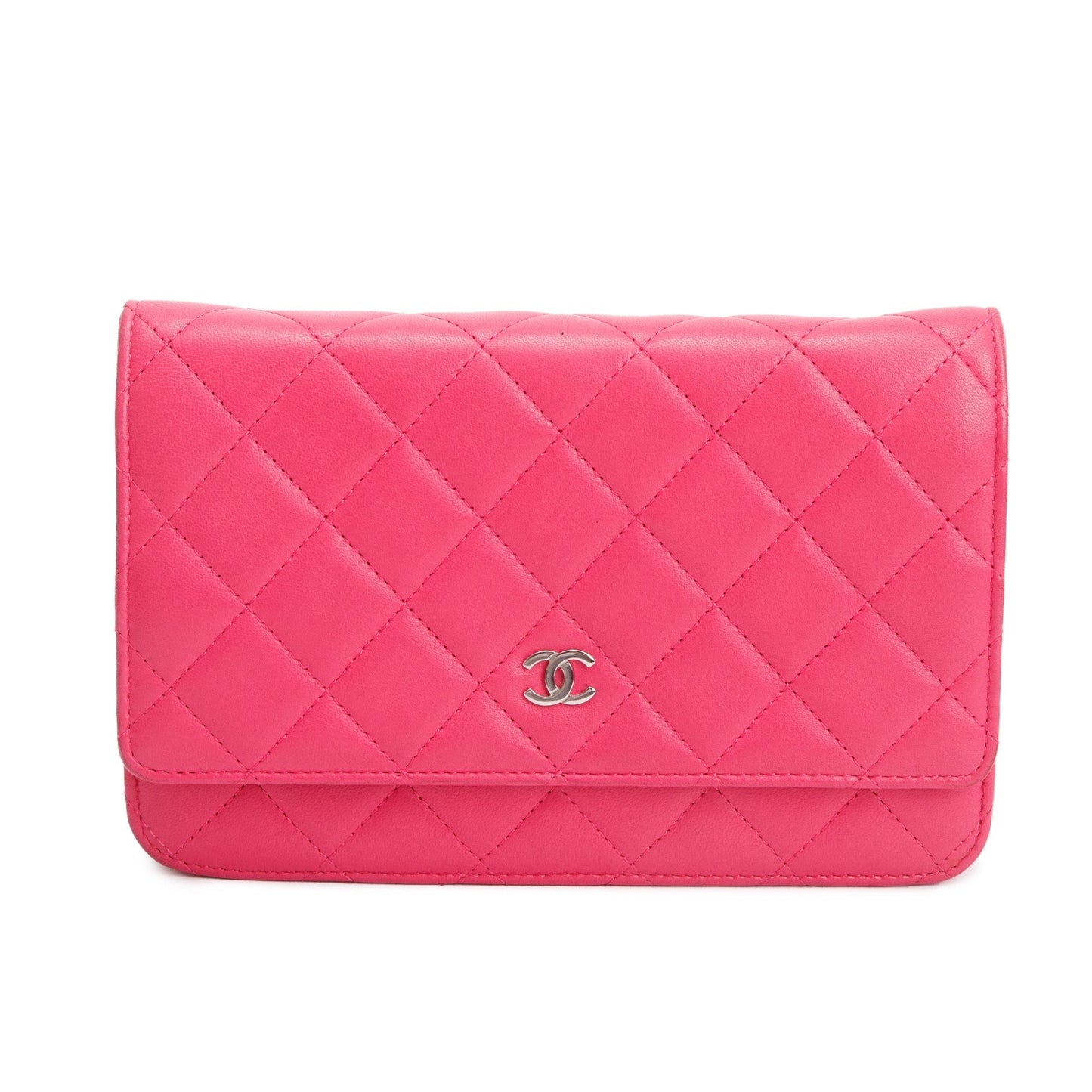 Chanel Pink Quilted Lambskin Leather Classic Wallet on Chain w/ Authenticity Card