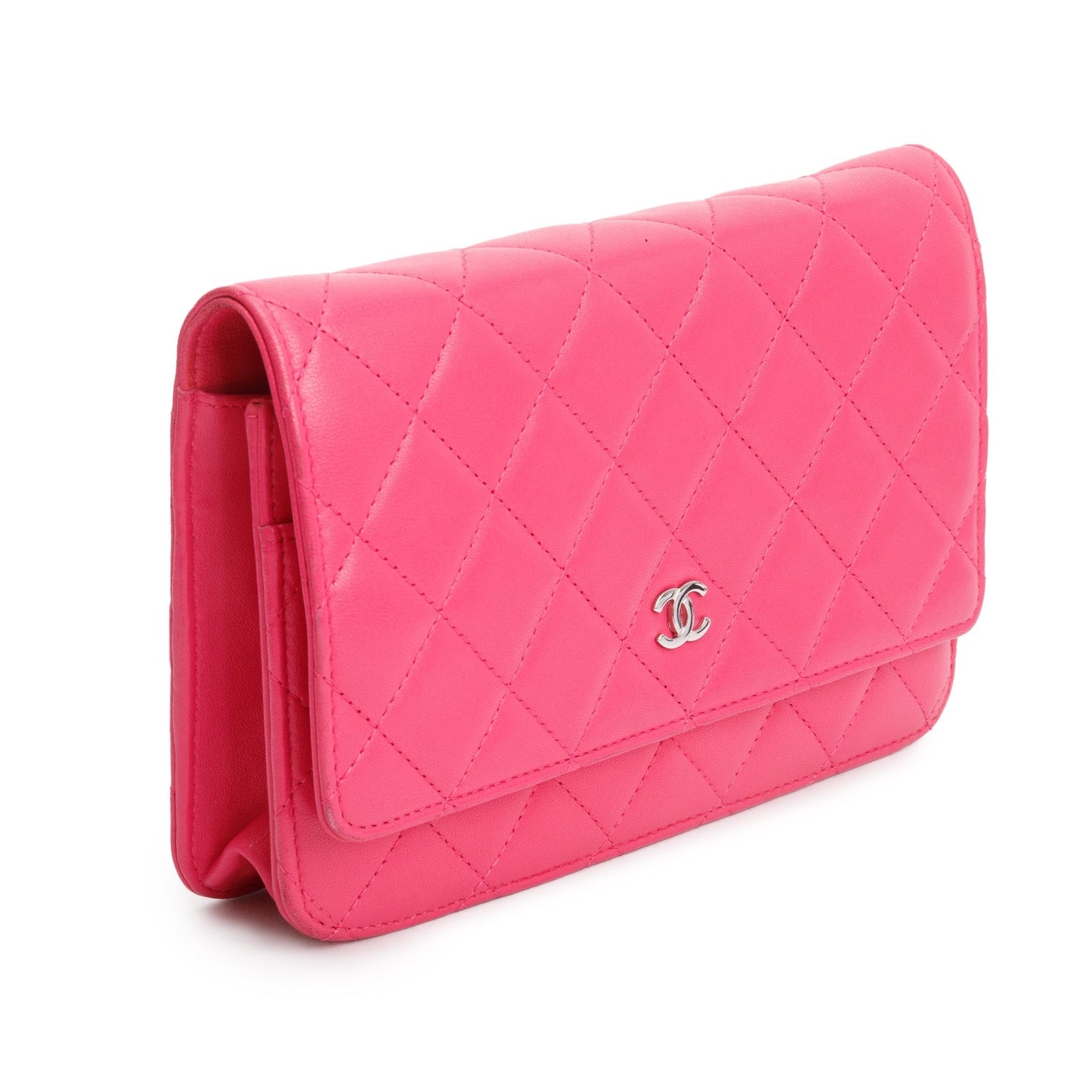 Chanel Pink Quilted Lambskin Leather Classic Wallet on Chain w/ Authenticity Card