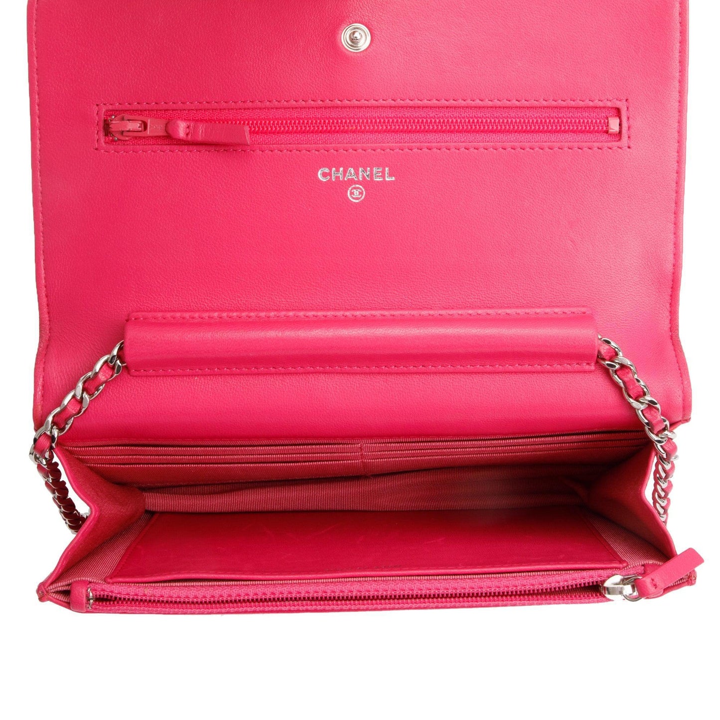 Chanel Pink Quilted Lambskin Leather Classic Wallet on Chain w/ Authenticity Card