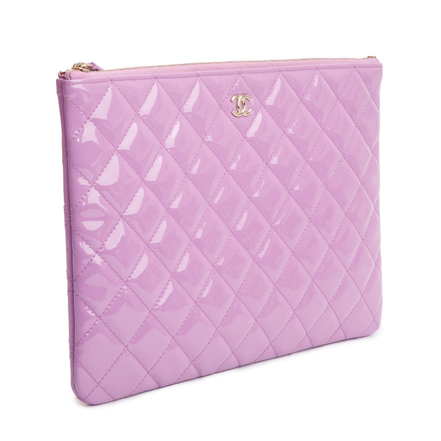Chanel Purple Quilted Patent Leather Medium O-Case Clutch w/ Box & Authenticity Card