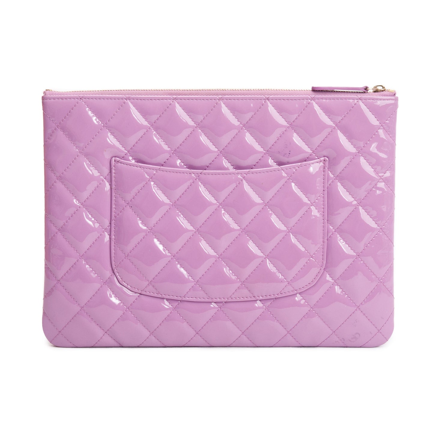 Chanel Purple Quilted Patent Leather Medium O-Case Clutch w/ Box & Authenticity Card