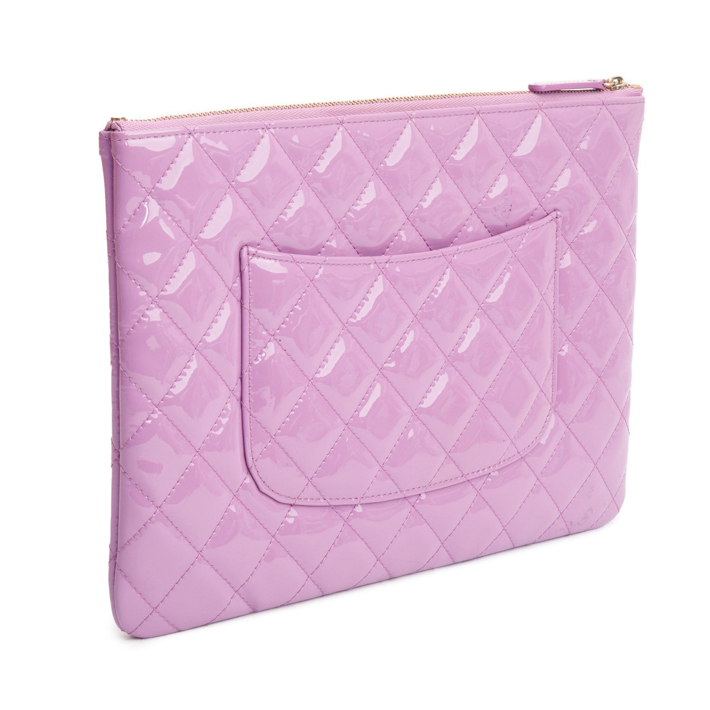 Chanel Purple Quilted Patent Leather Medium O-Case Clutch w/ Box & Authenticity Card