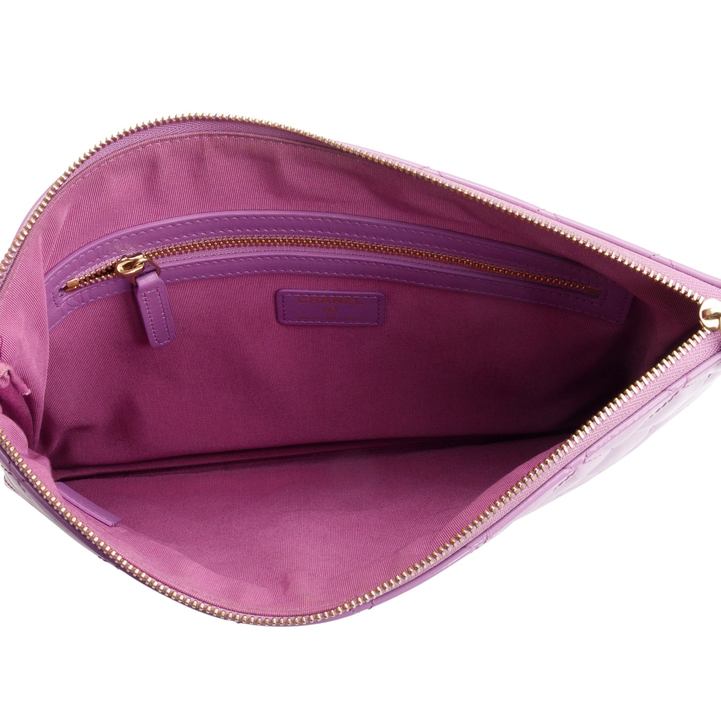 Chanel Purple Quilted Patent Leather Medium O-Case Clutch w/ Box & Authenticity Card