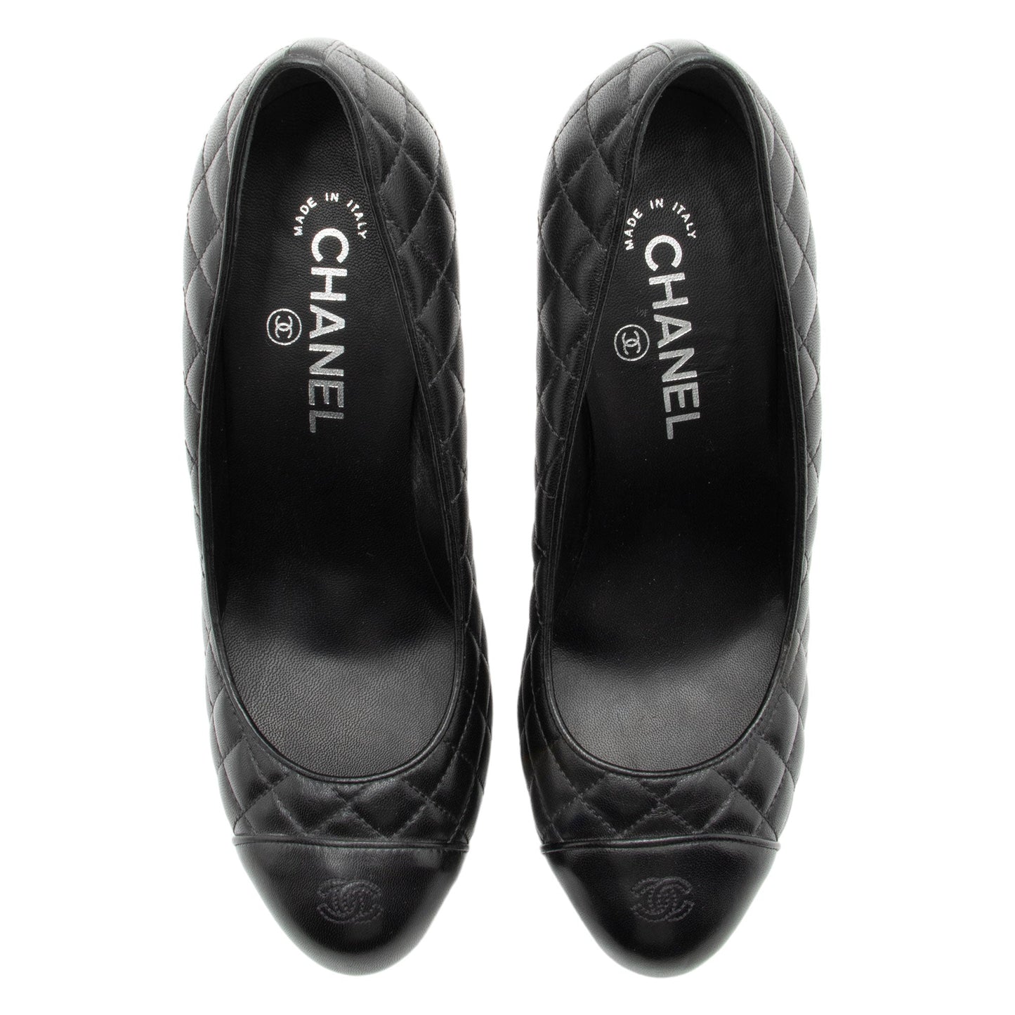Chanel Quilted Leather CC Cap Toe Platform Pumps - Size 9.5 / 39.5 (SHF-5kGom3)