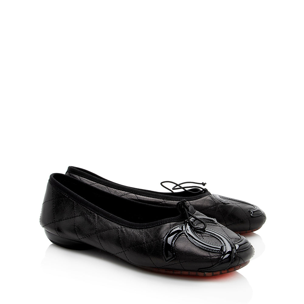Chanel Quilted Leather Cambon Ballet Flats - Size 7 / 37 (SHF-18122)