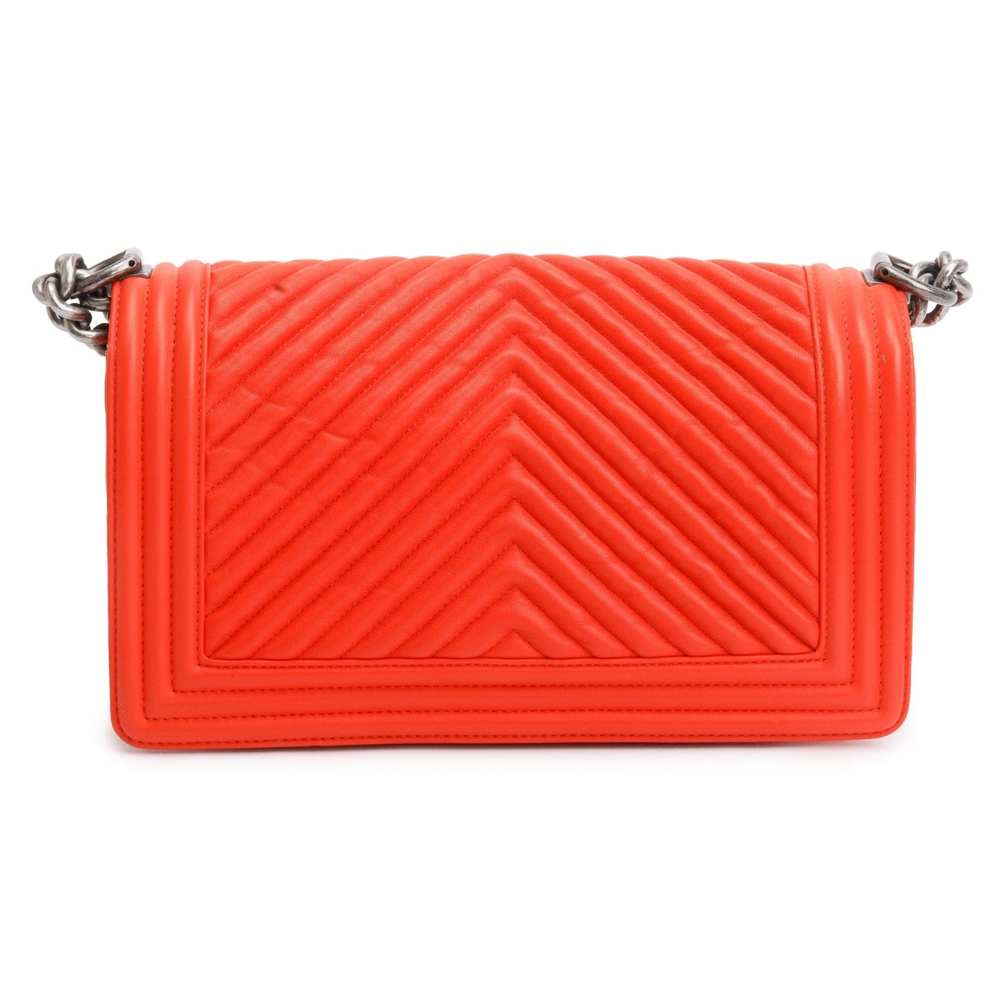 Chanel Red Chevron Calfskin Leather Medium Boy Bag w/ Authenticity Card