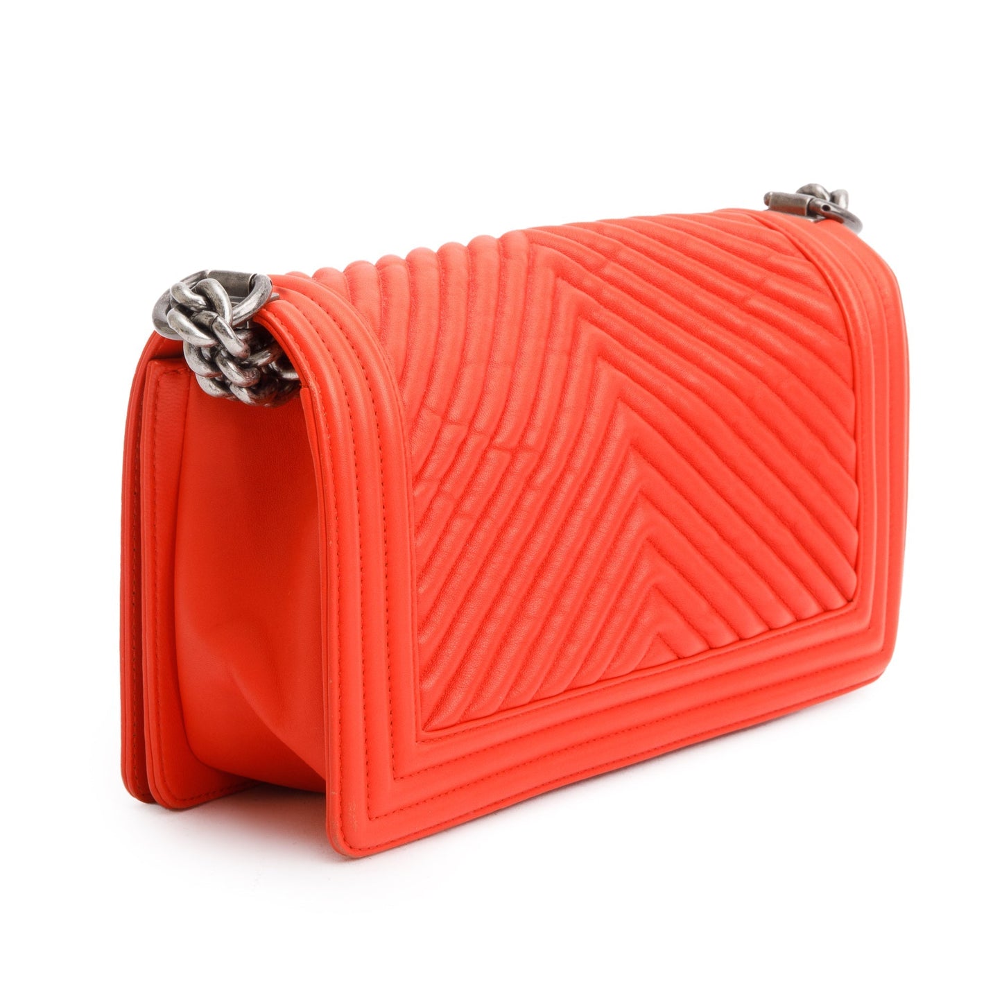 Chanel Red Chevron Calfskin Leather Medium Boy Bag w/ Authenticity Card