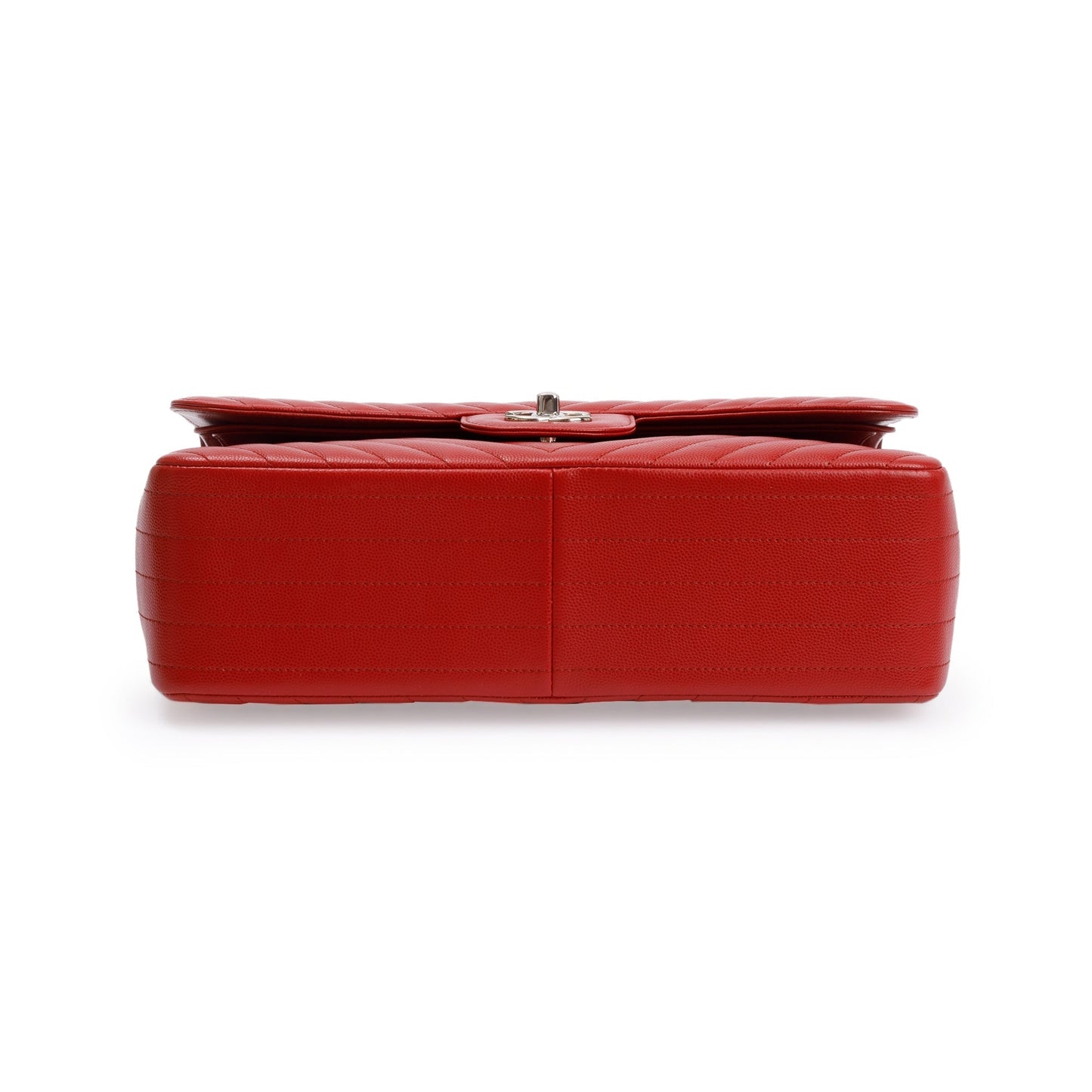 Chanel Red Quilted Caviar Leather Chevron Jumbo Double Flap Bag w/ Box & Authenticity Card
