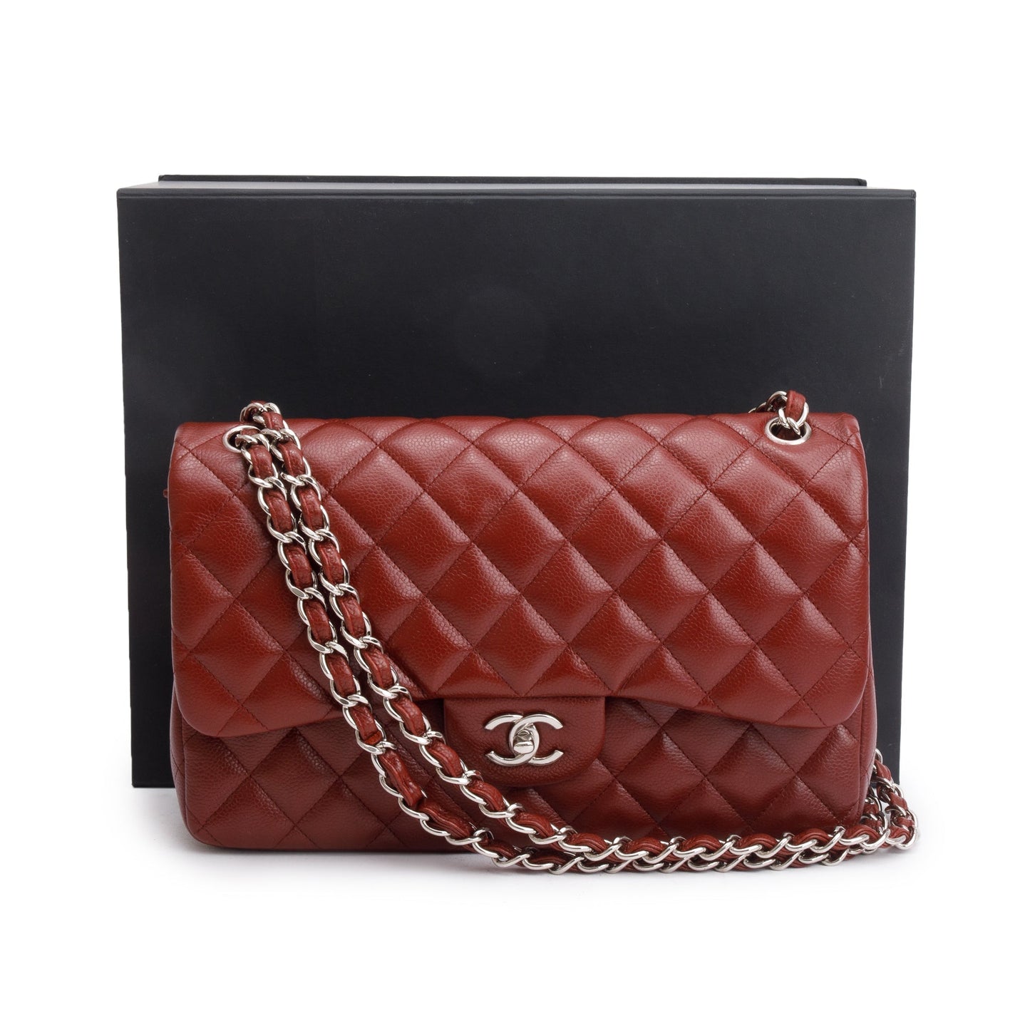 Chanel Red Quilted Caviar Leather Classic Jumbo Double Flap Bag w/ Box & Authenticity Card