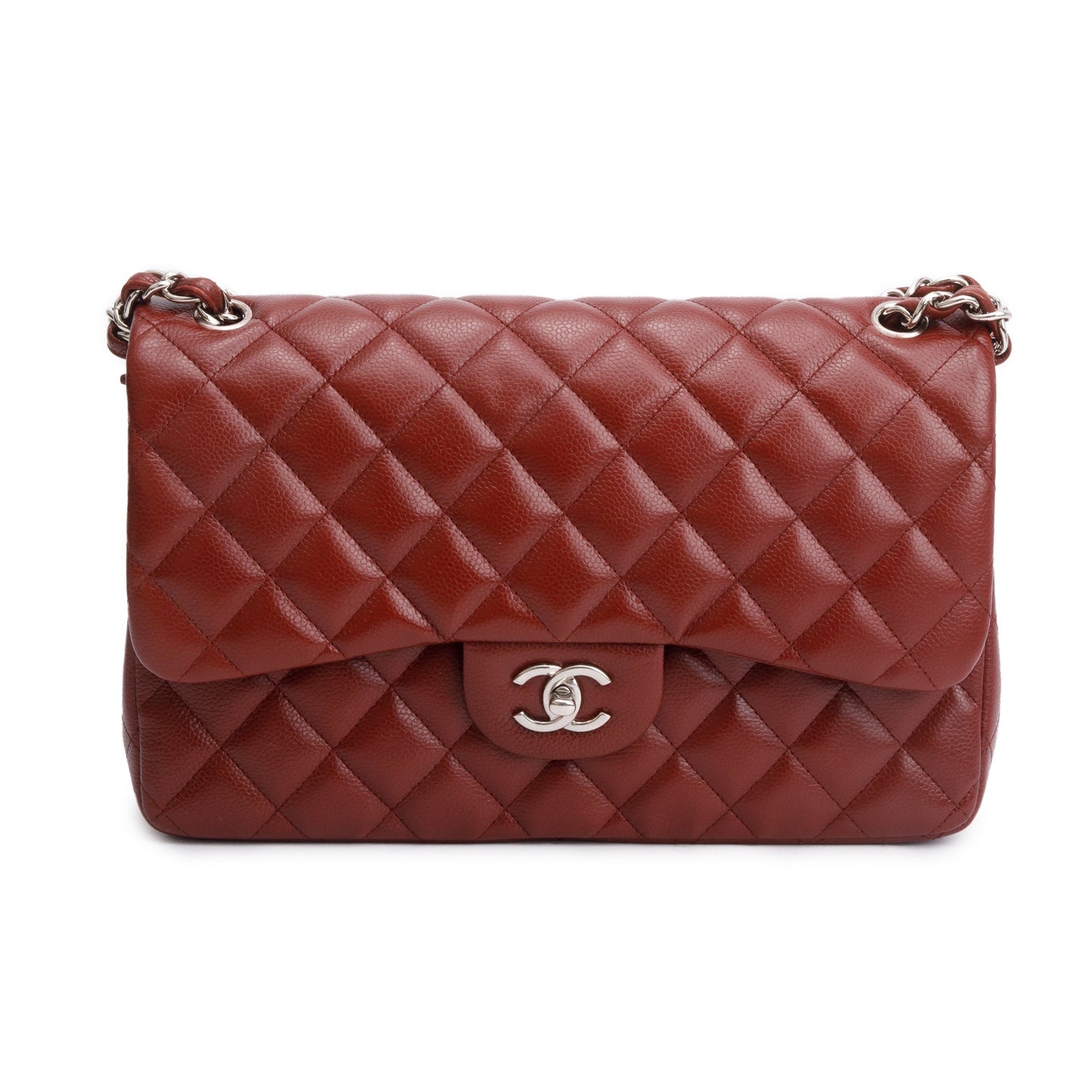 Chanel Red Quilted Caviar Leather Classic Jumbo Double Flap Bag w/ Box & Authenticity Card