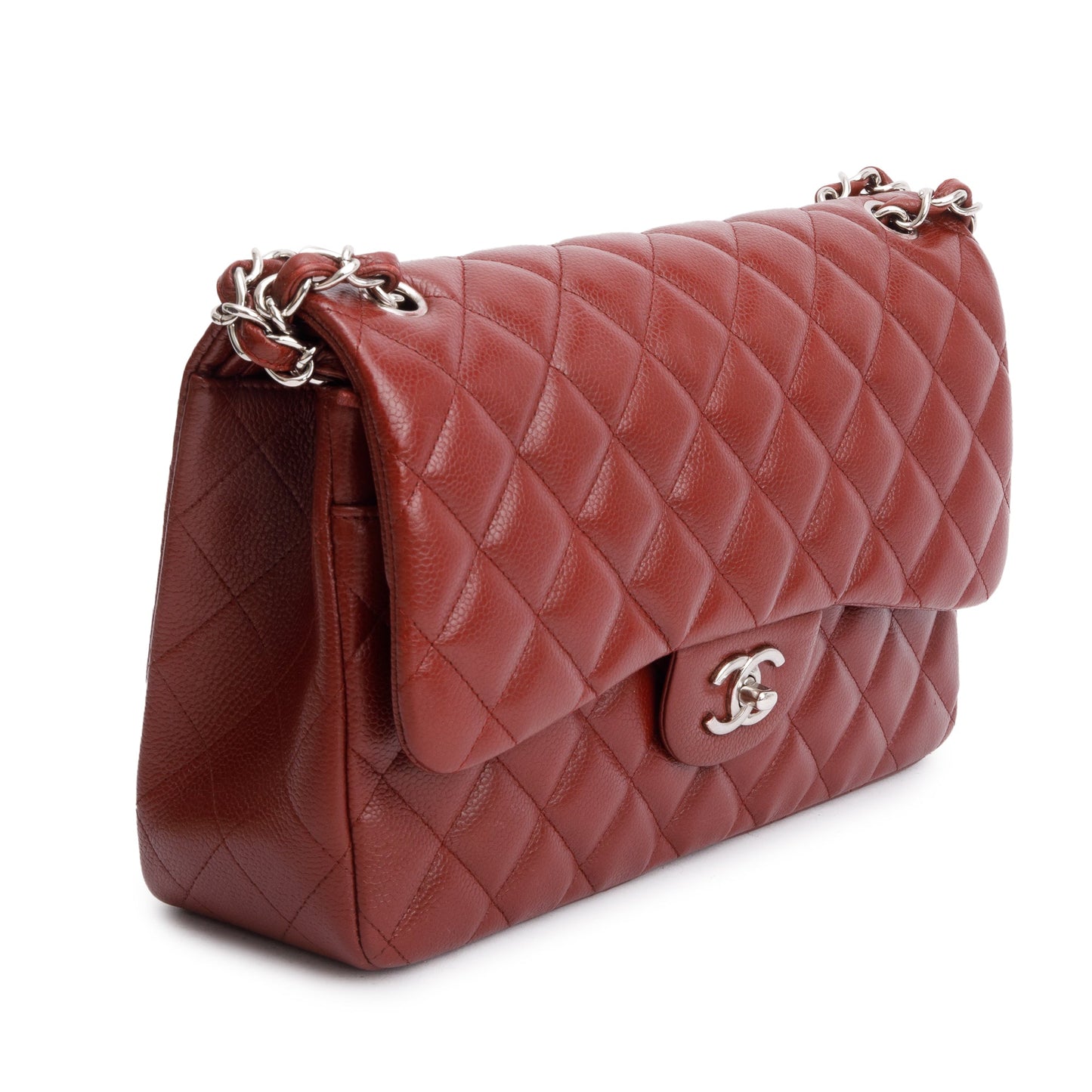 Chanel Red Quilted Caviar Leather Classic Jumbo Double Flap Bag w/ Box & Authenticity Card
