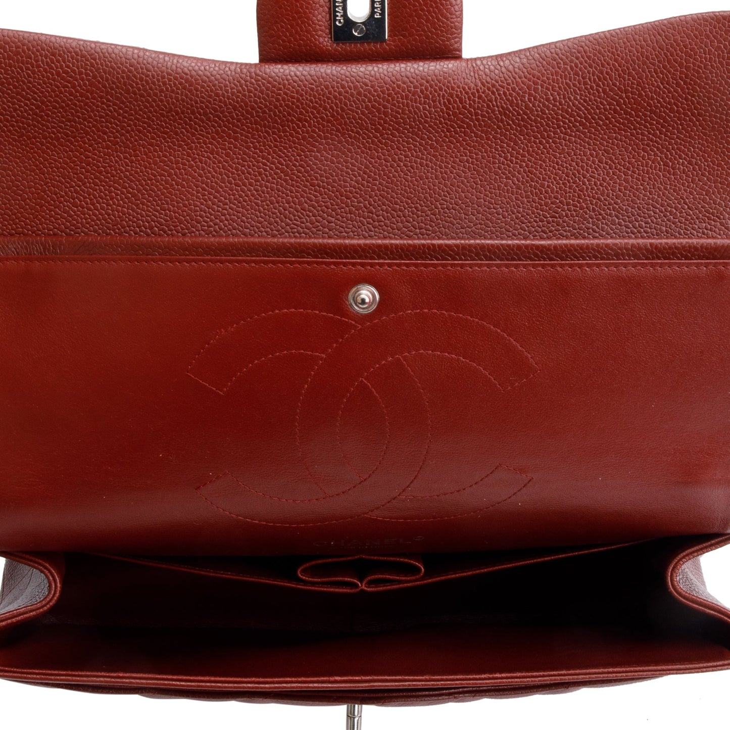 Chanel Red Quilted Caviar Leather Classic Jumbo Double Flap Bag w/ Box & Authenticity Card