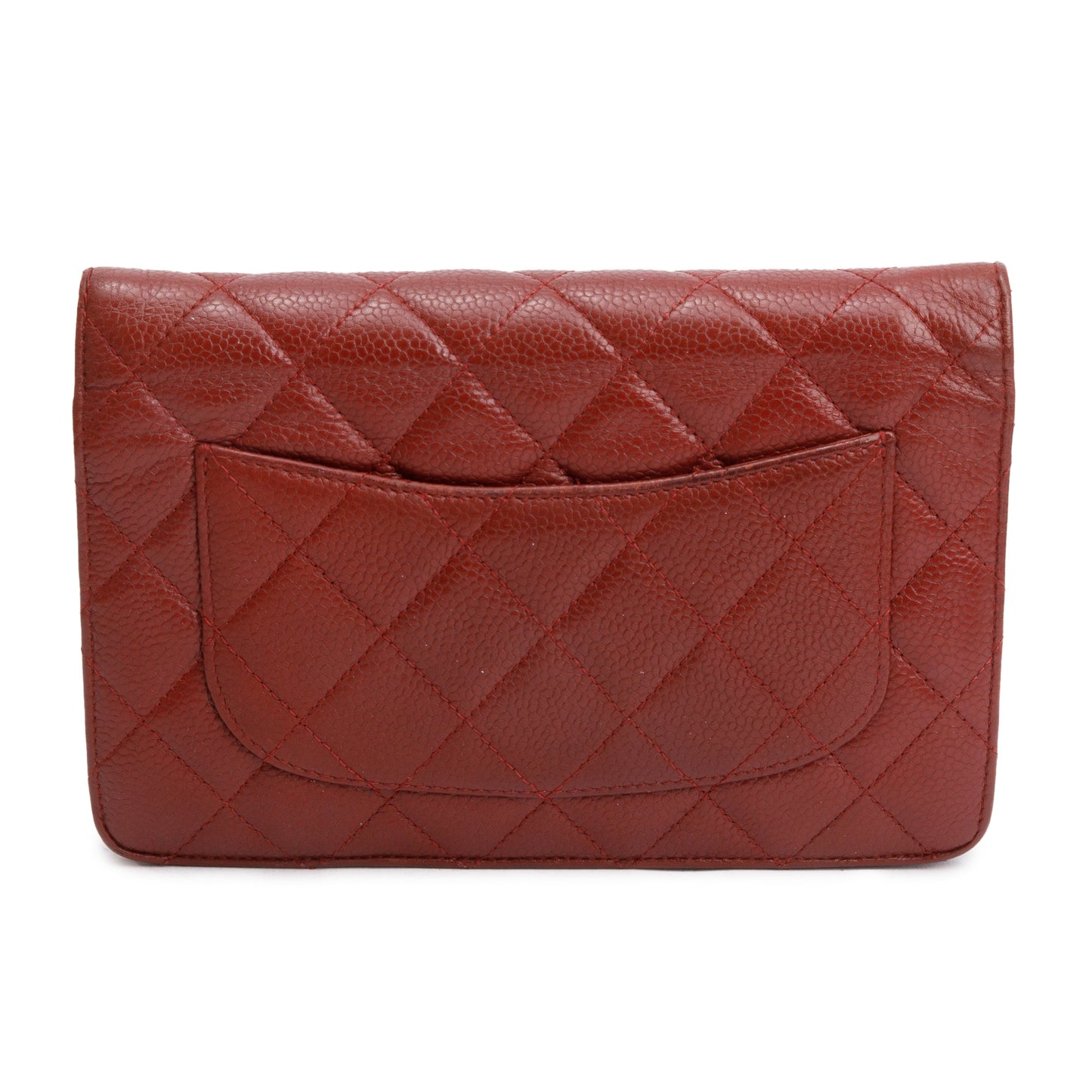 Chanel Red Quilted Caviar Leather Classic Wallet on Chain w/ Box & Authenticity Card