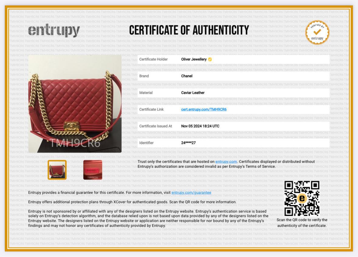 Chanel Red Quilted Caviar Leather Large Boy Bag w/ Authenticity Card